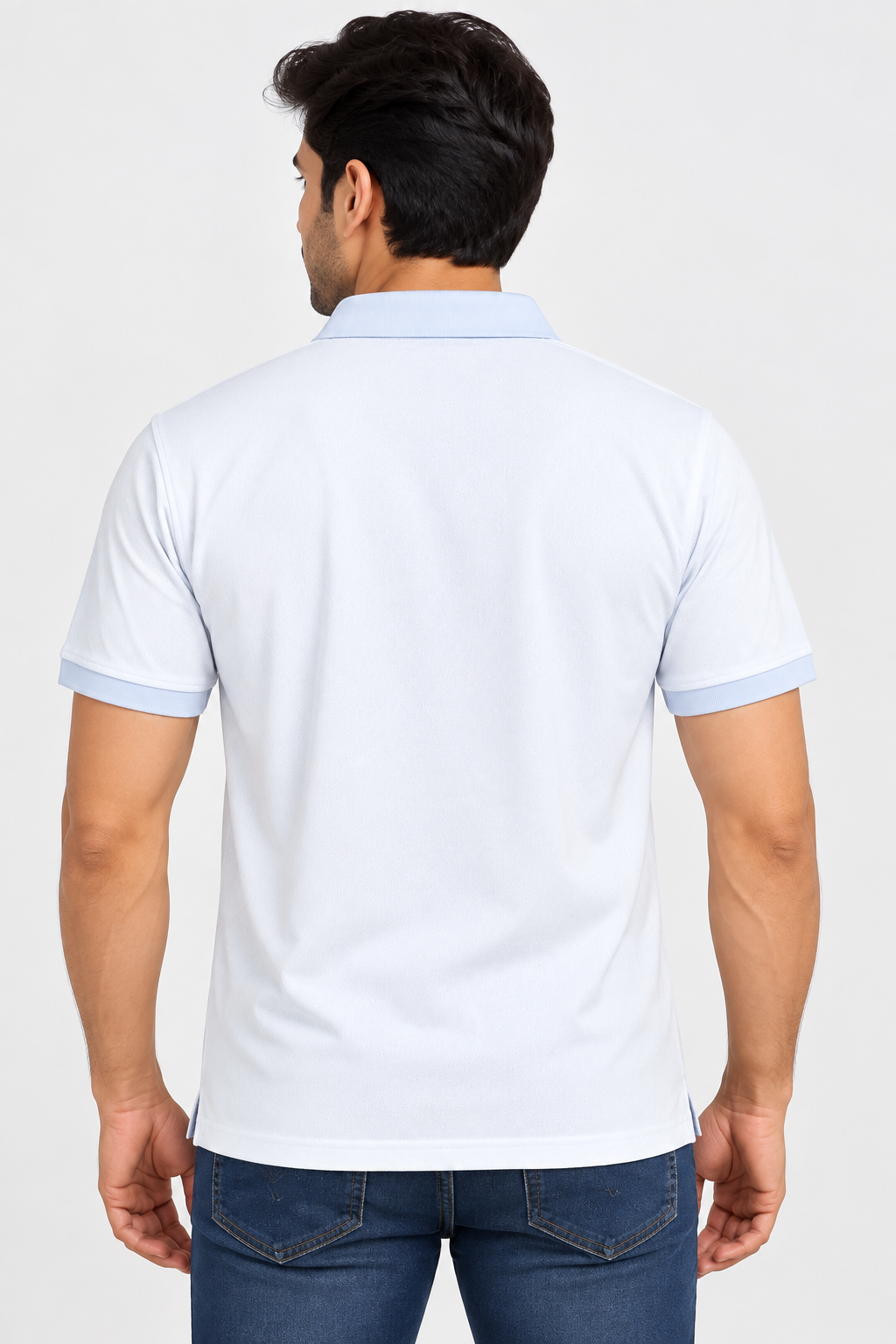 Men’s Light Sky Blue Textured Collar Polo T-Shirt with Chest Pocket