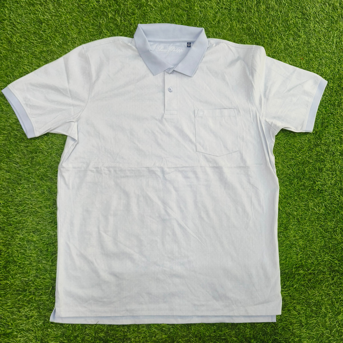 Men’s Light Sky Blue Textured Collar Polo T-Shirt with Chest Pocket