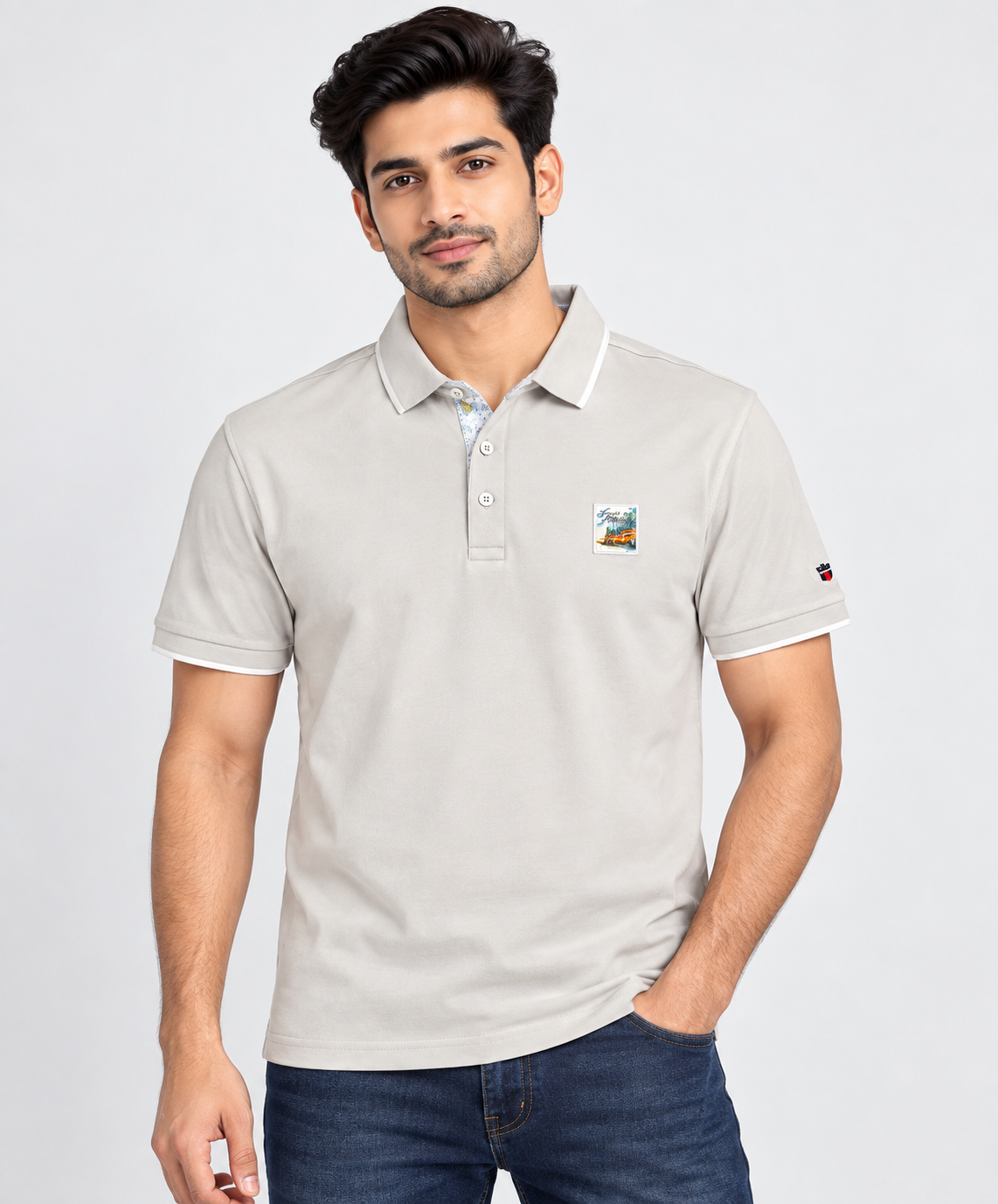 Men’s Light Grey Solid Collar Polo T-Shirt