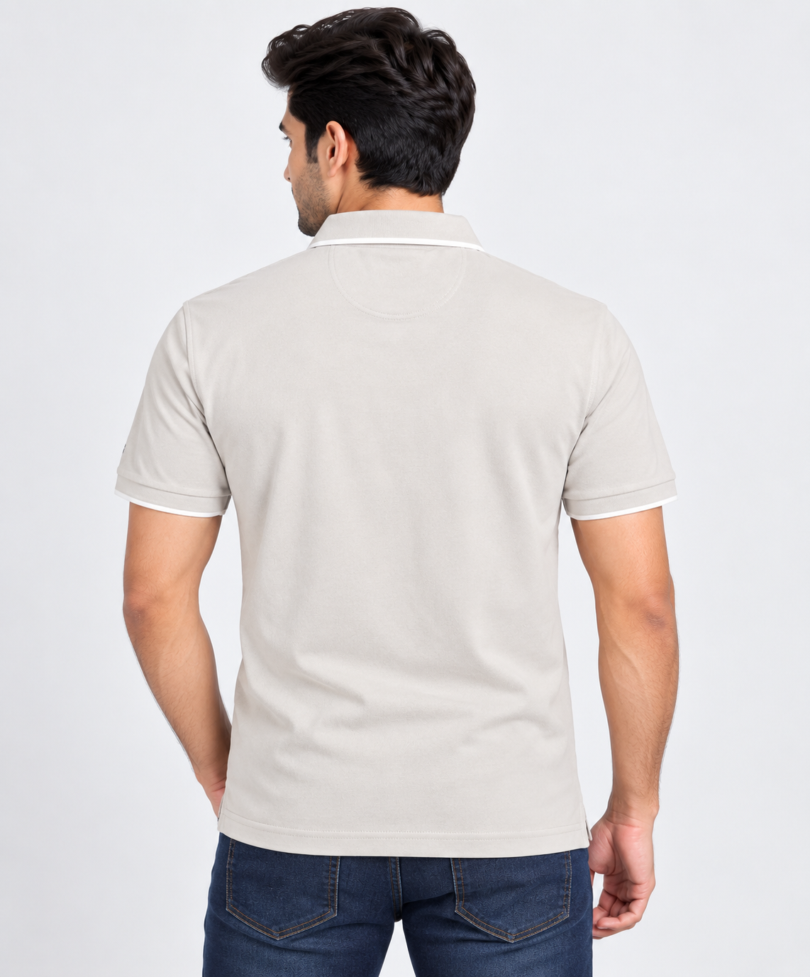 Men’s Light Grey Solid Collar Polo T-Shirt