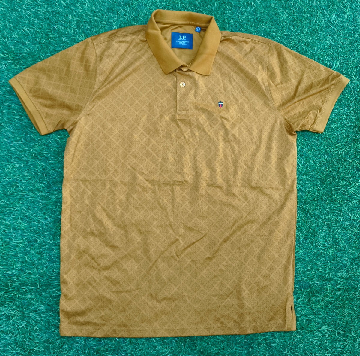 Men’s Mustard Brown Geometric Print Collar Polo T-Shirt