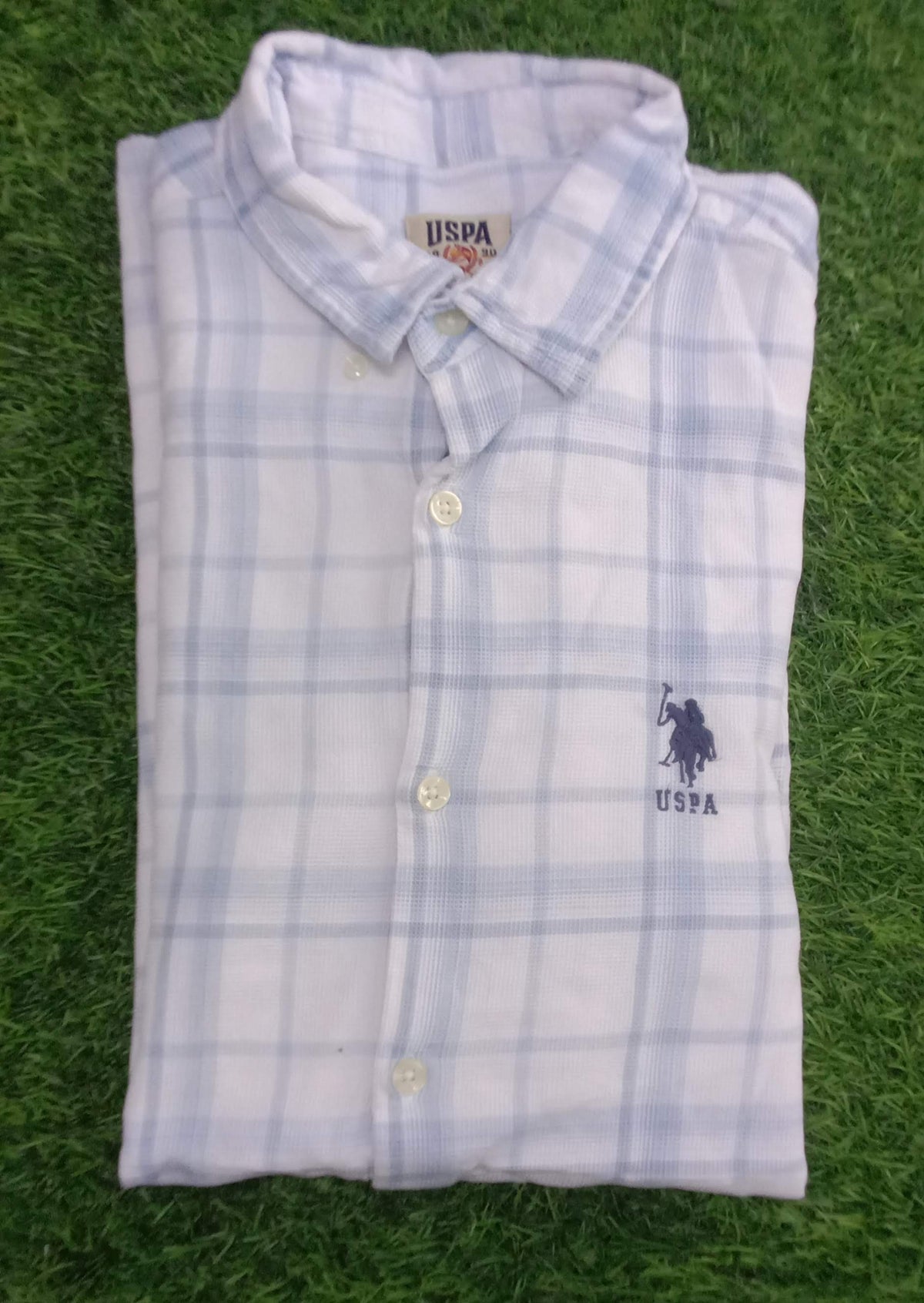 Men’s White & Light Blue Checked Full Sleeve Shirt