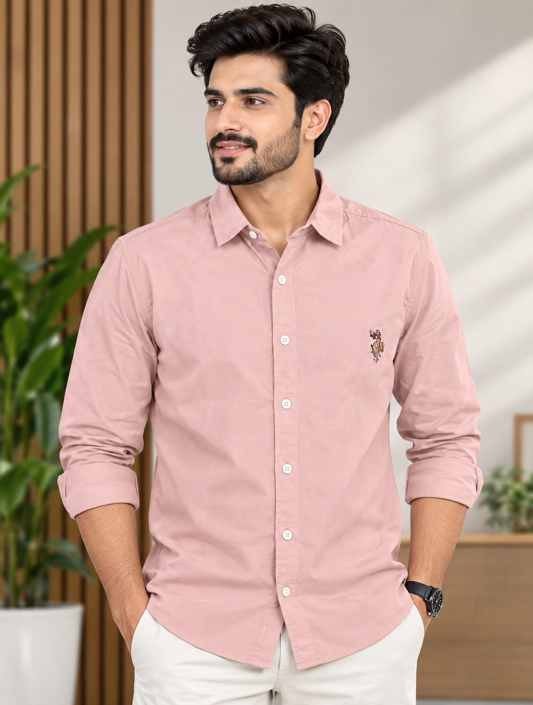 Men’s Dusty Pink color Solid Full Sleeve Shirt