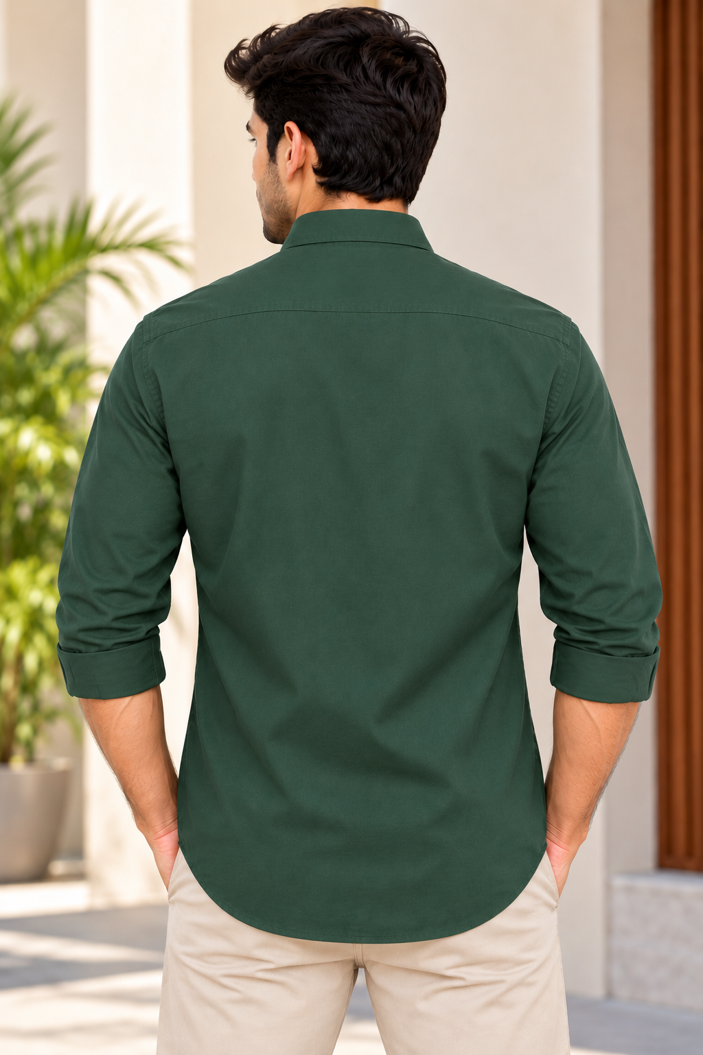 Men’s Dark Green Solid Button-Down Collar Full Sleeve Shirt