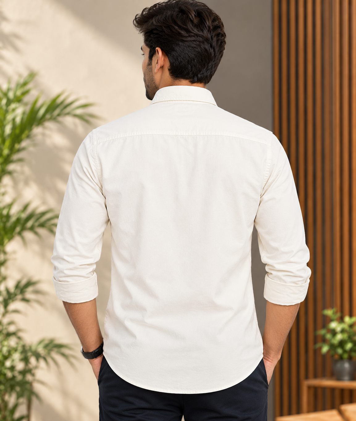 Men’s Light Yellow Solid Button-Down Collar Full Sleeve Shirt