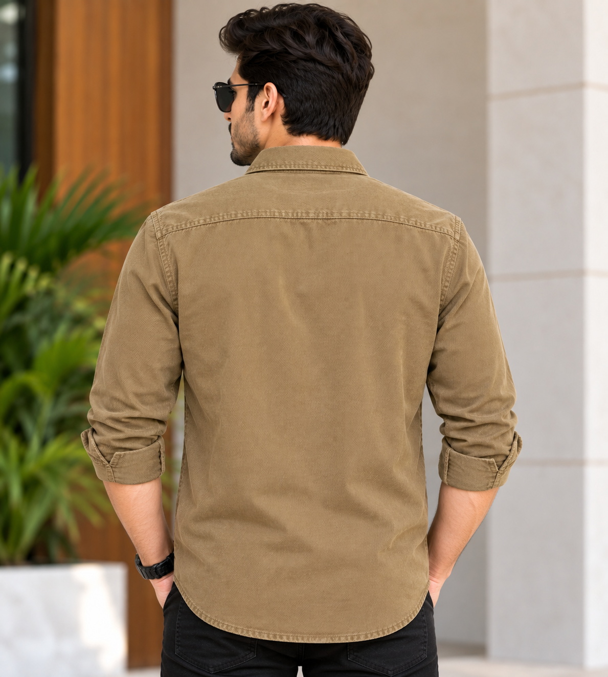 Men’s Dark Khaki Double Pocket Full Sleeve Shirt