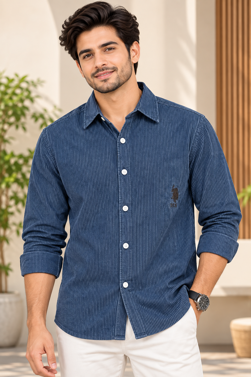 Men’s Navy Blue Fine Striped Full Sleeve Shirt