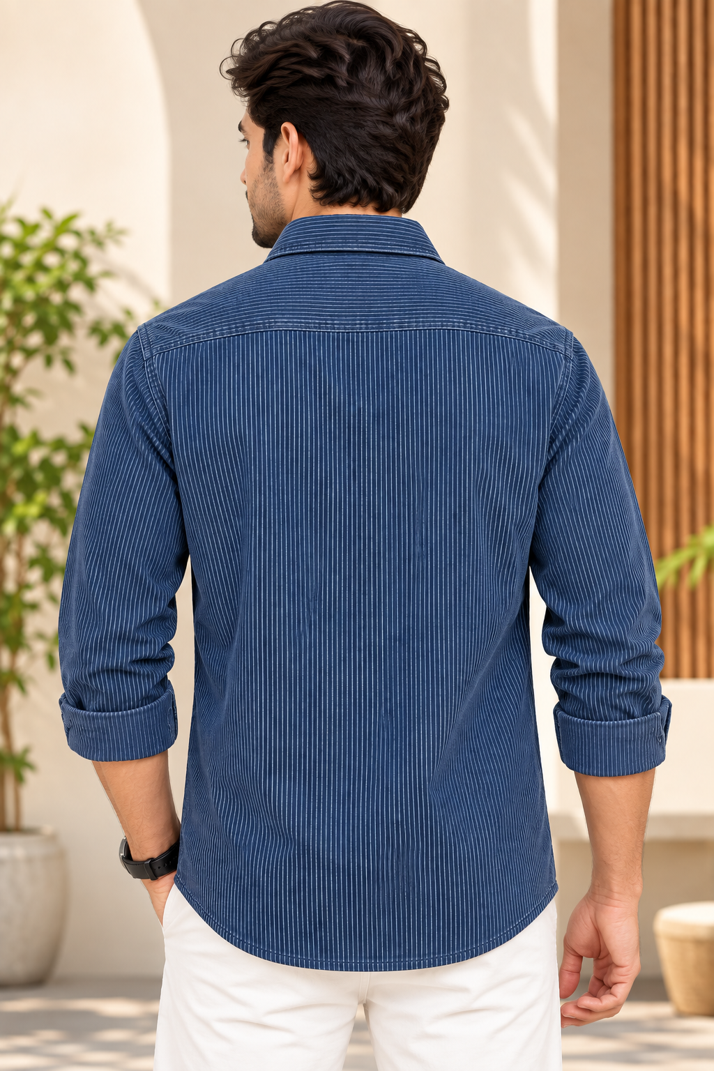 Men’s Navy Blue Fine Striped Full Sleeve Shirt