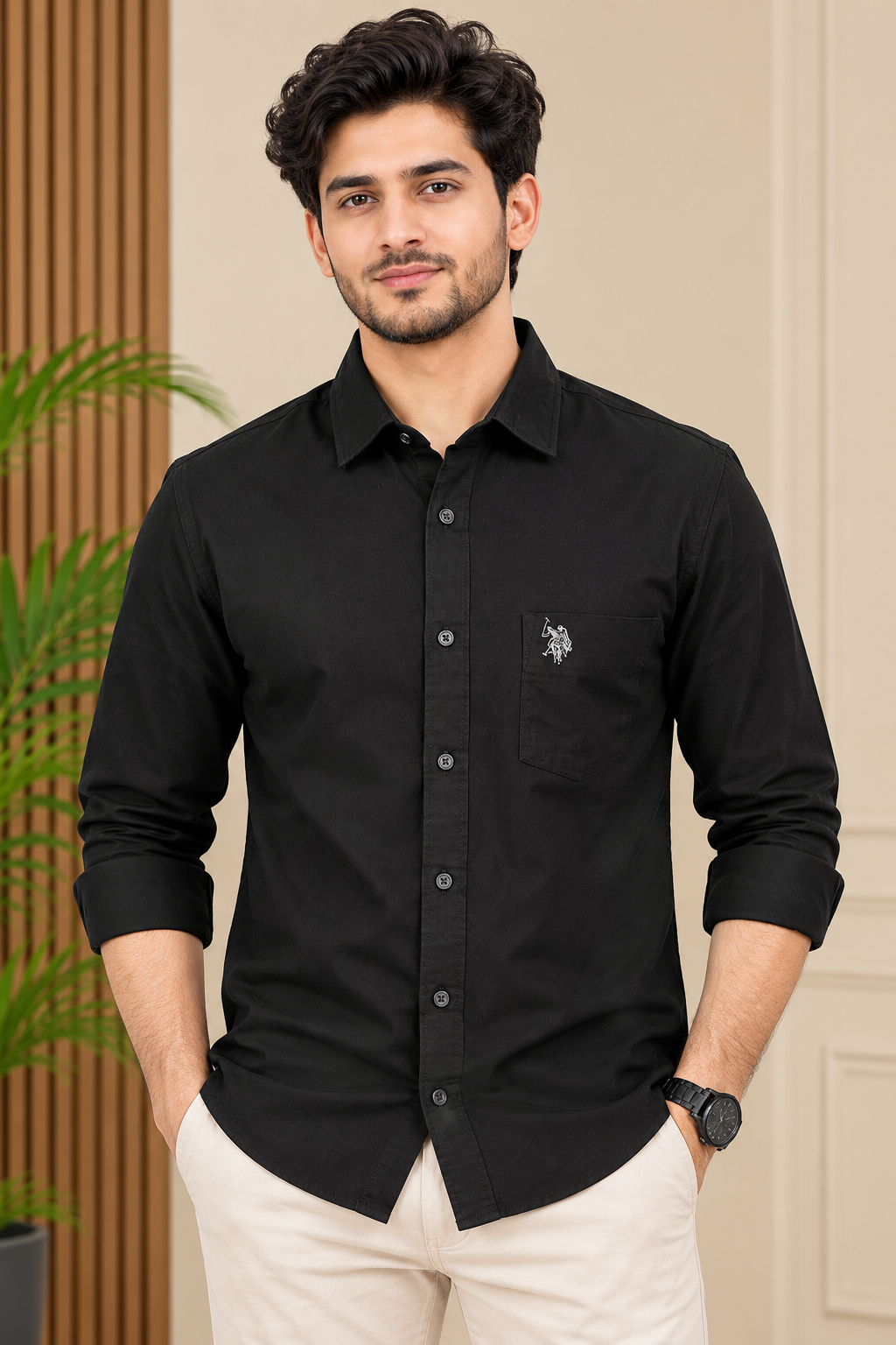 Men’s Black Colour Solid Full Sleeve Shirt