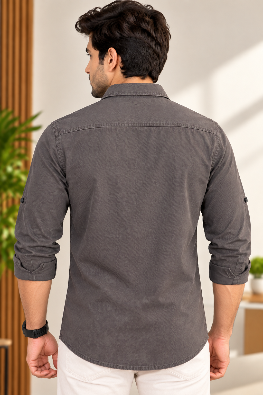 Men’s Charcoal Grey Double Pocket Full Sleeve Shirt
