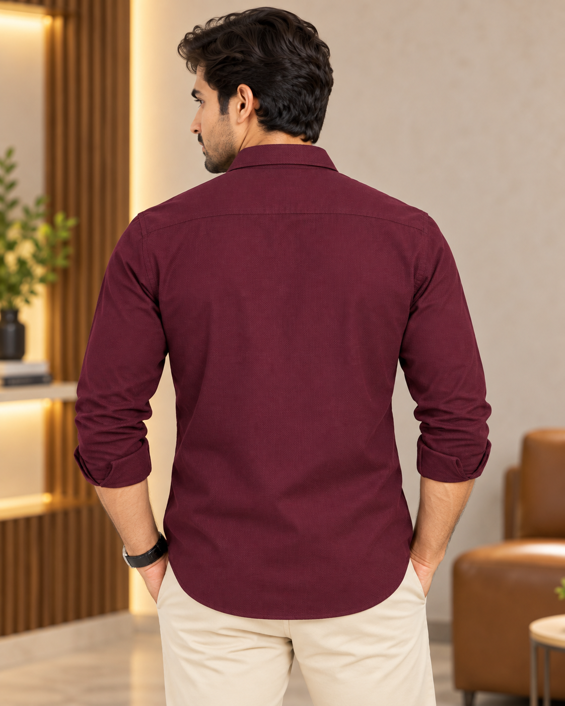 Men’s Maroon Solid Full Sleeve Shirt