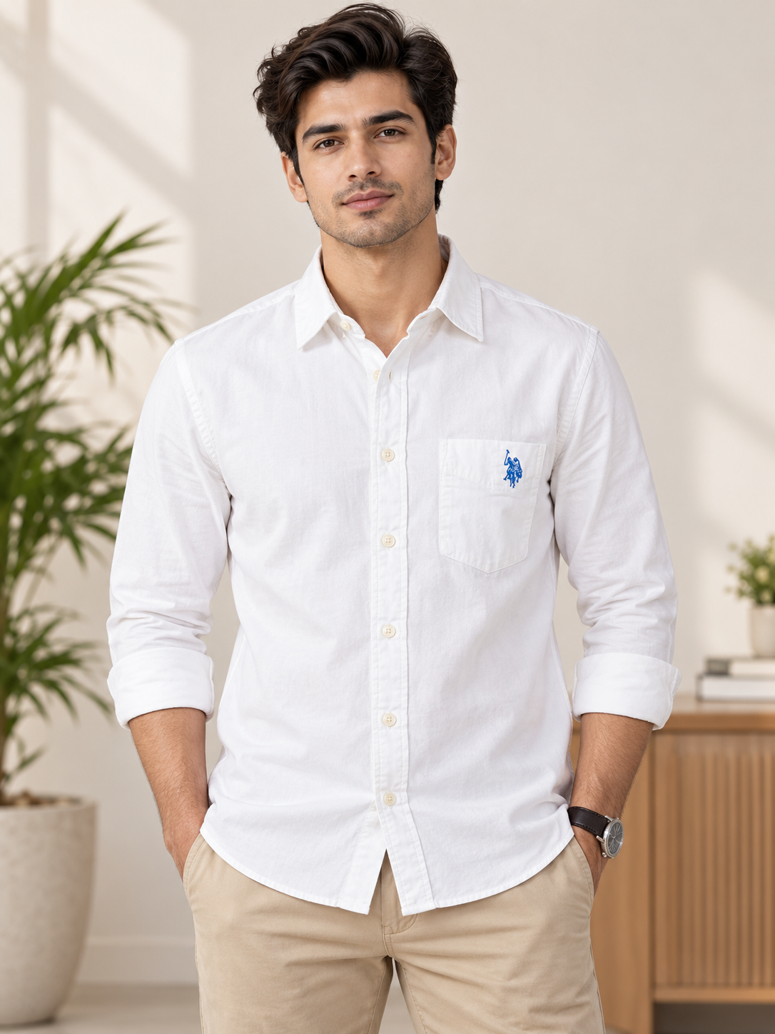 Men’s White color  Solid Full Sleeve Shirt