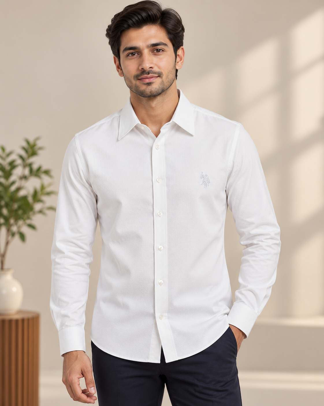 Men’s White Textured Full Sleeve Shirt