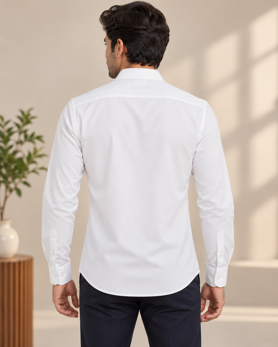 Men’s White Textured Full Sleeve Shirt