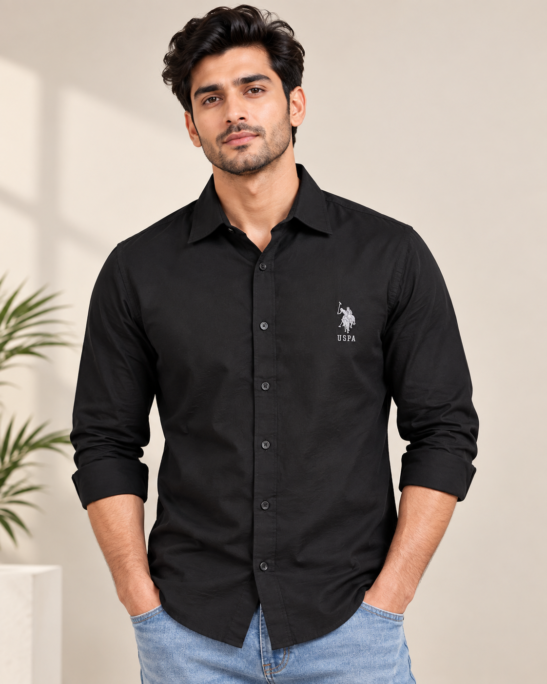Men’s Black colour stylish Solid Full Sleeve Shirt