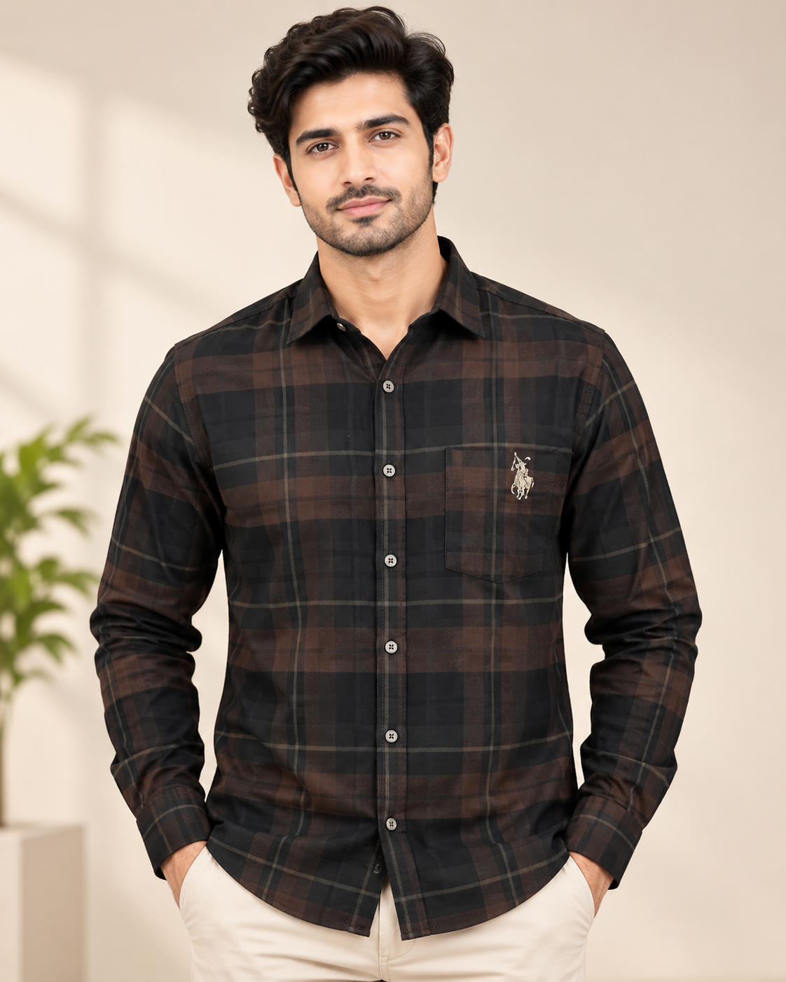 Men’s Black & Brown Checked Full Sleeve Shirt