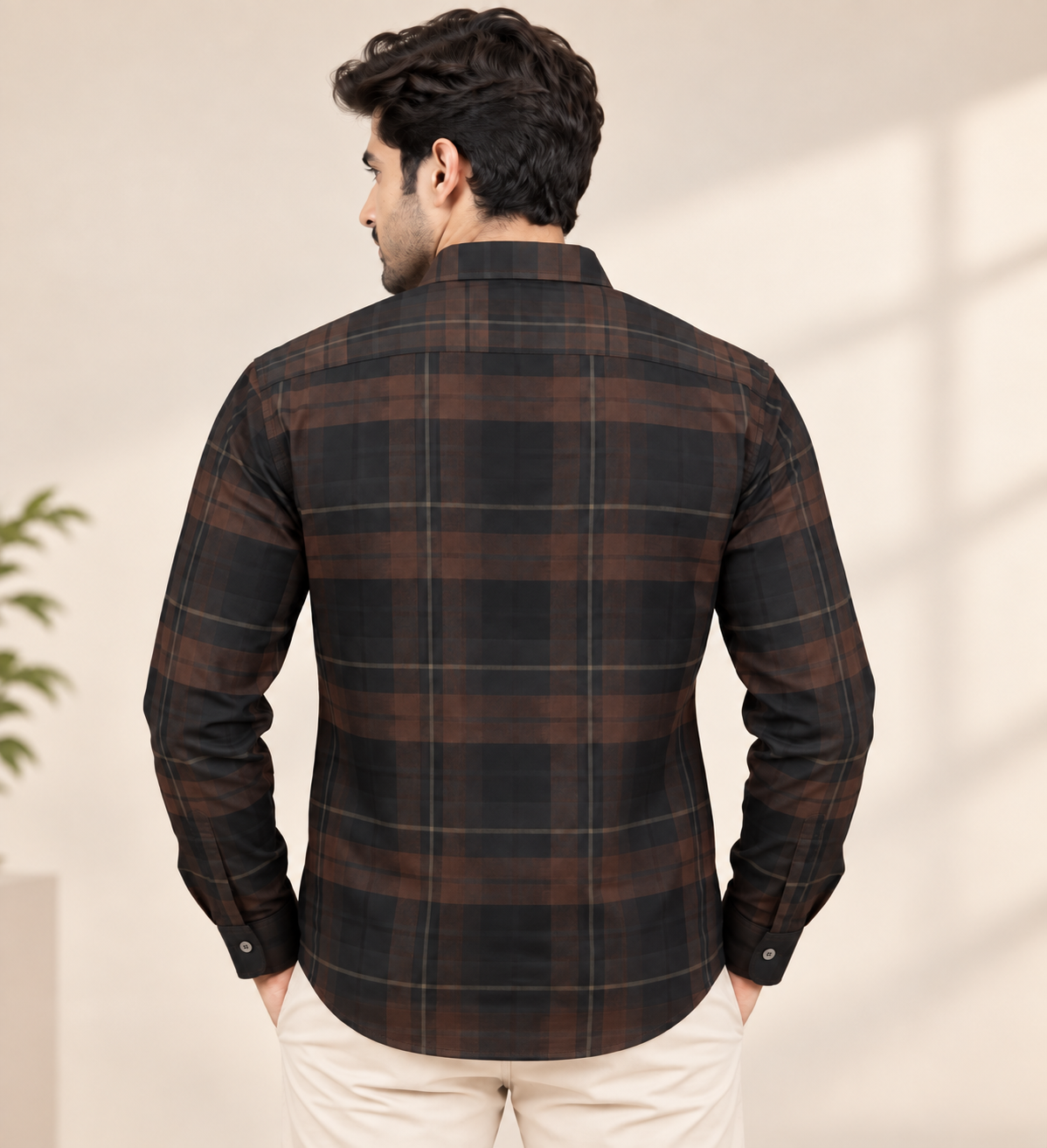 Men’s Black & Brown Checked Full Sleeve Shirt