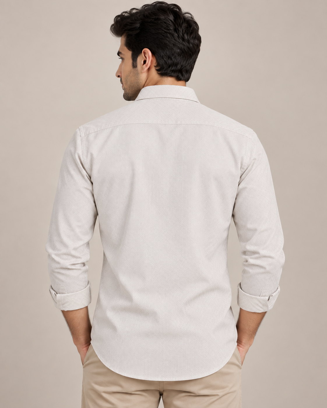 Men’s Light Beige Textured Full Sleeve Shirt