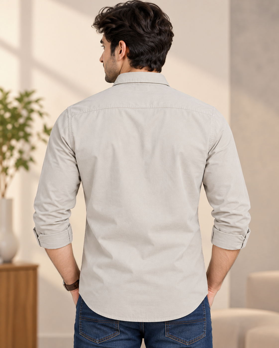 Men’s Light Khaki Solid Full Sleeve Shirt