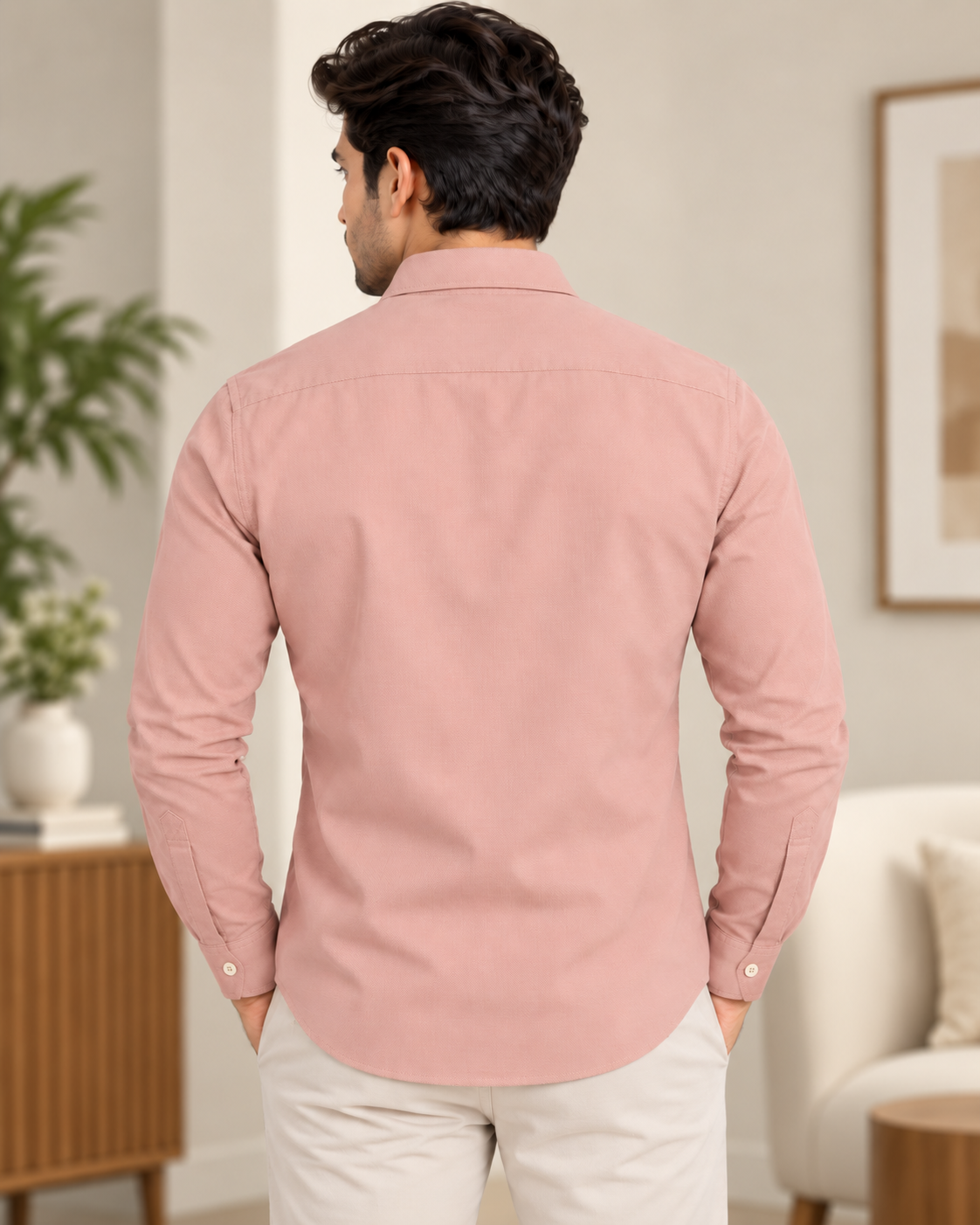 Men’s Dusty Pink Textured Full Sleeve Shirt