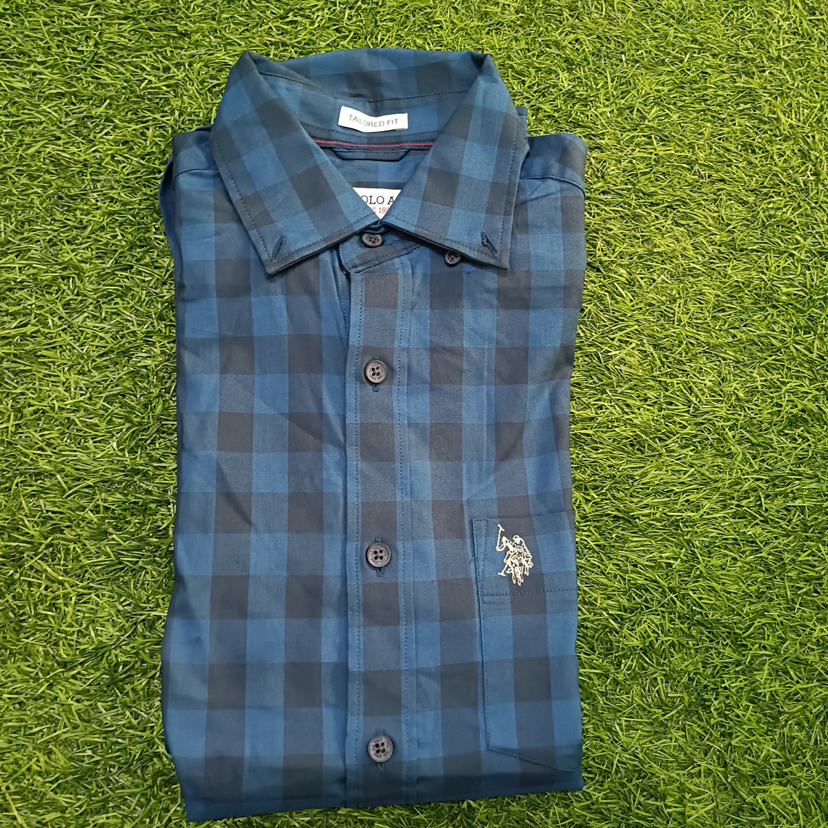 Men’s Navy Blue & Black Checked Collared Shirt