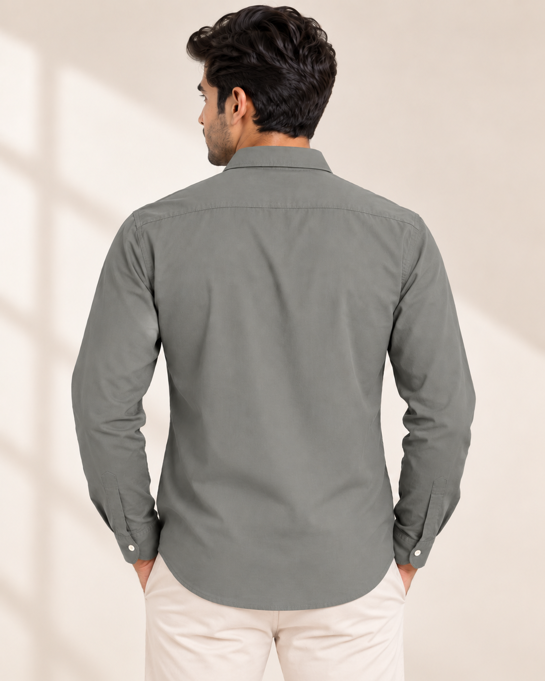 Men’s Light Olive Green Solid Collared Shirt