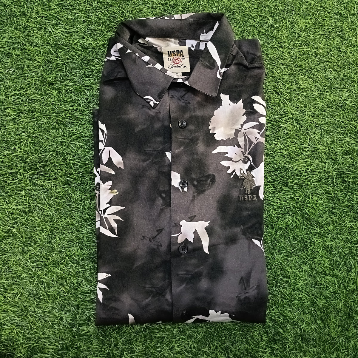 Men’s Black & Grey Floral Print Collared Shirt