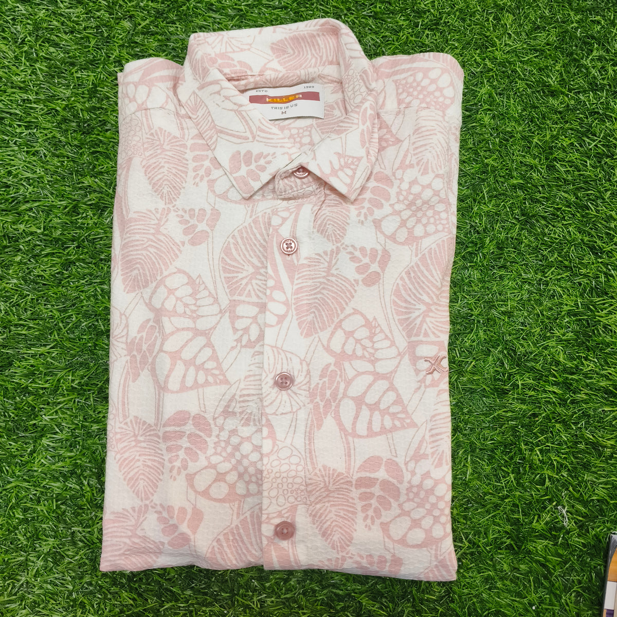 Men’s Light Peach Leaf Print Full Sleeve Shirt