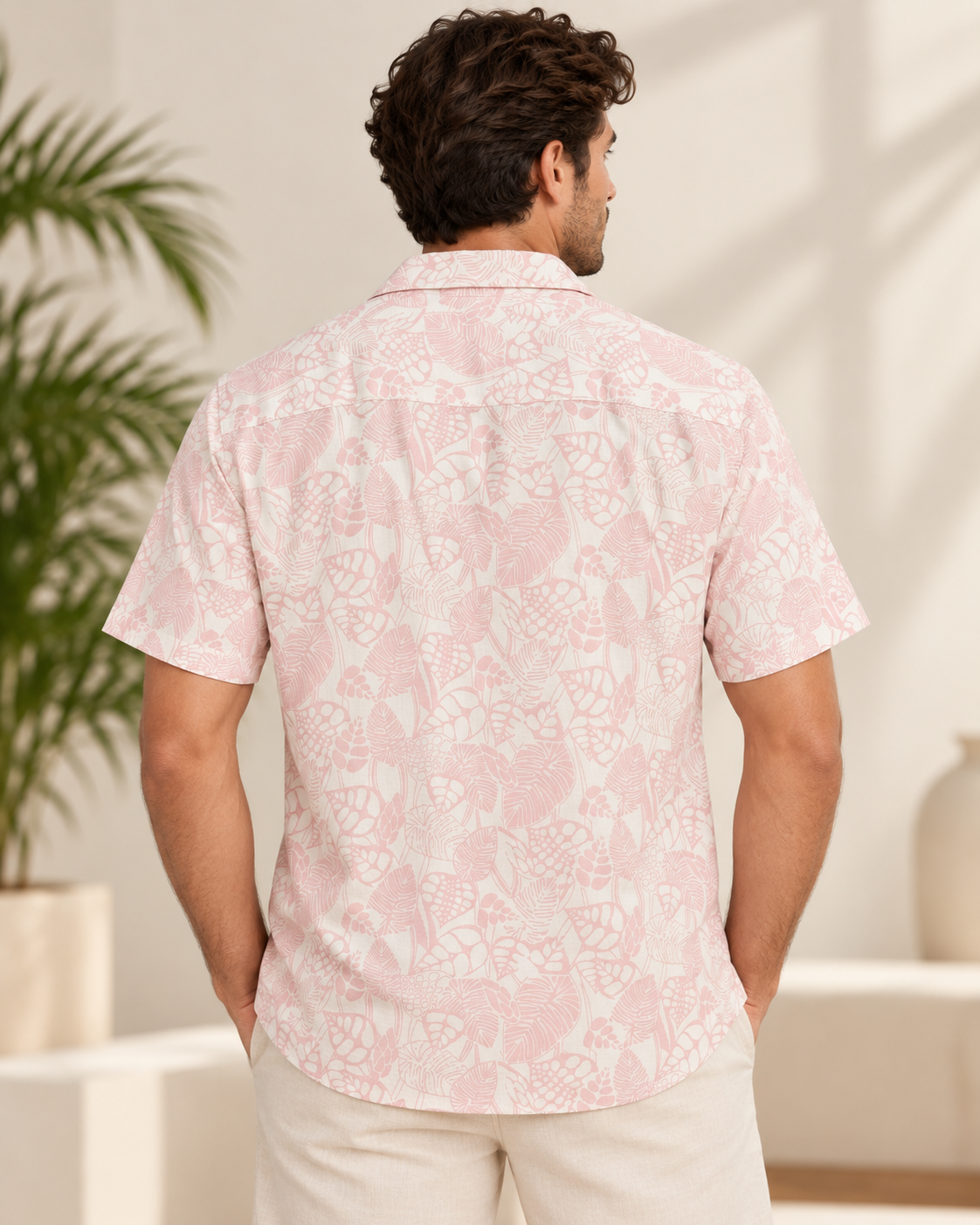 Men’s Light Peach Leaf Print Full Sleeve Shirt