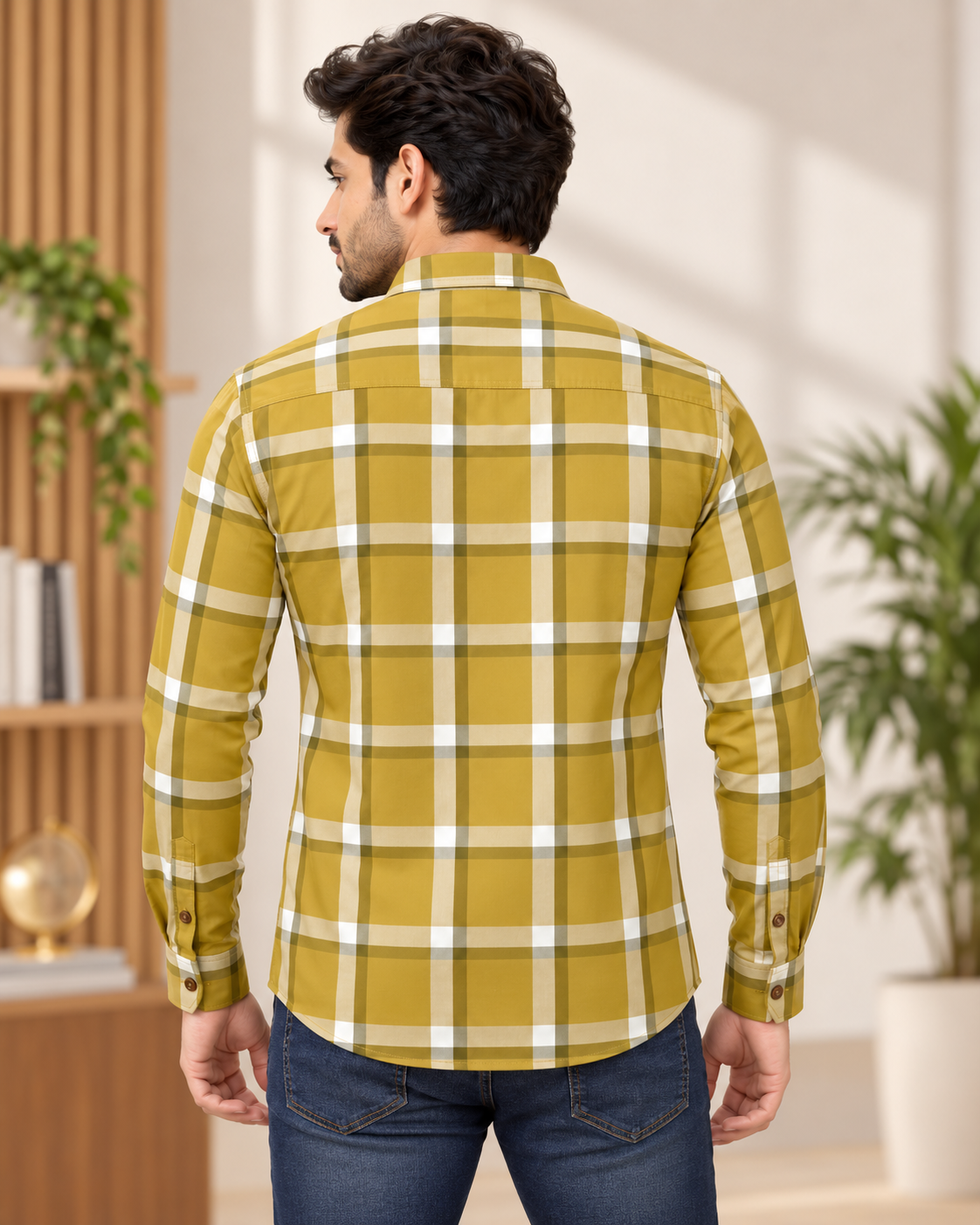Men’s Mustard Yellow Check Full Sleeve Shirt