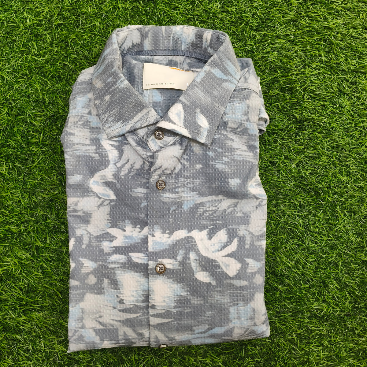 Men’s Grey & Light Blue Abstract Print Half Sleeve Shirt