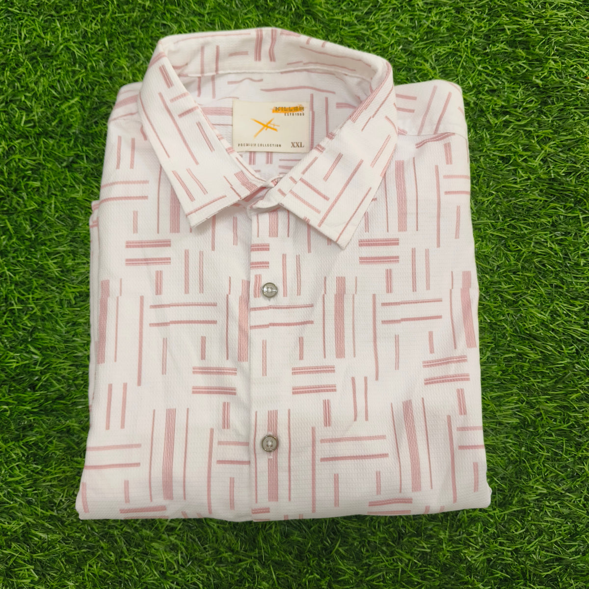 Men’s Off-White & Dusty Pink Abstract Print Half Sleeve Shirt