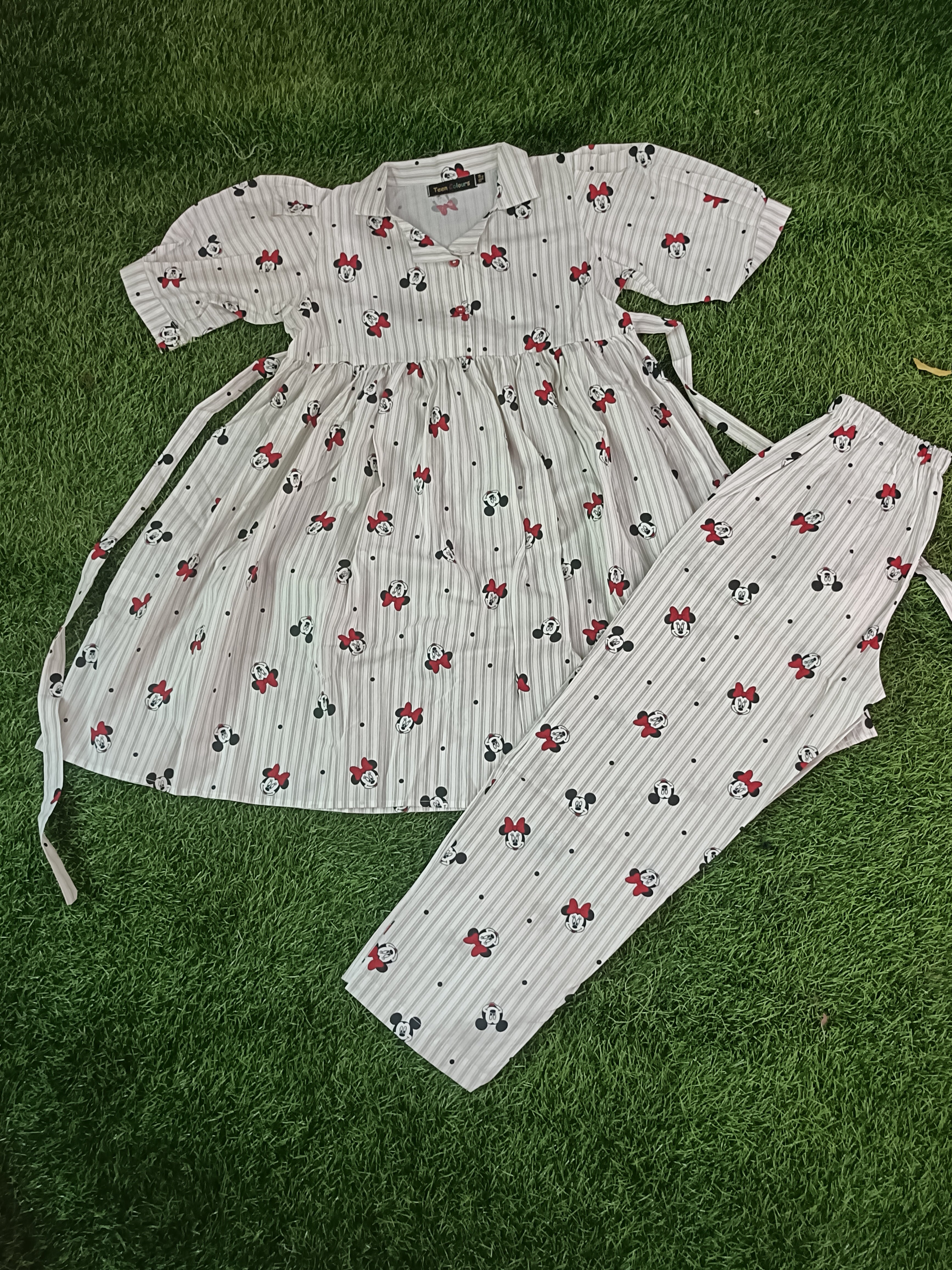 Playful Minnie Mouse Striped Peplum Co-Ord Set