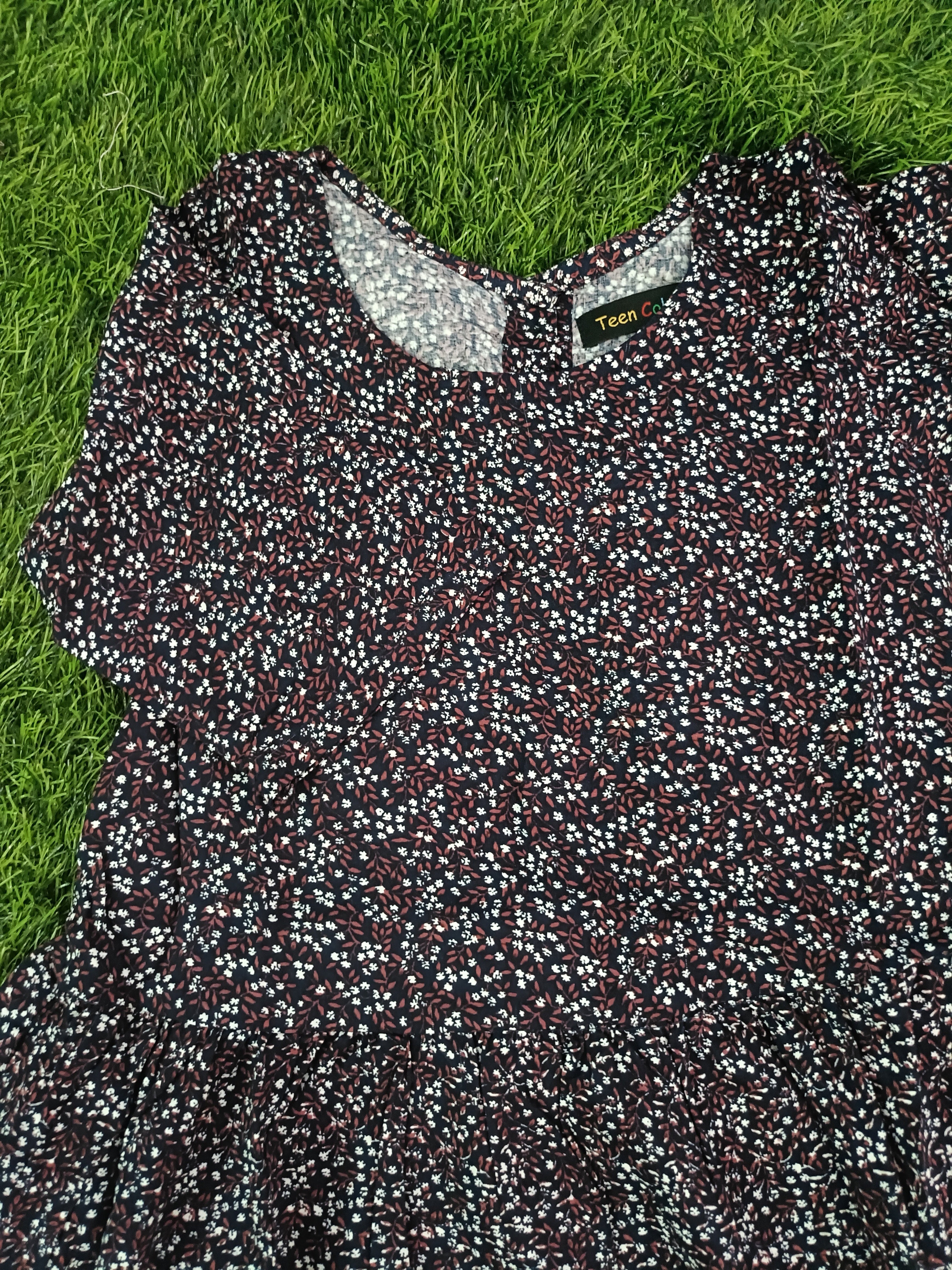 Teen Colours Brown Ditsy Floral Premium Quality ReyonDress for Girls