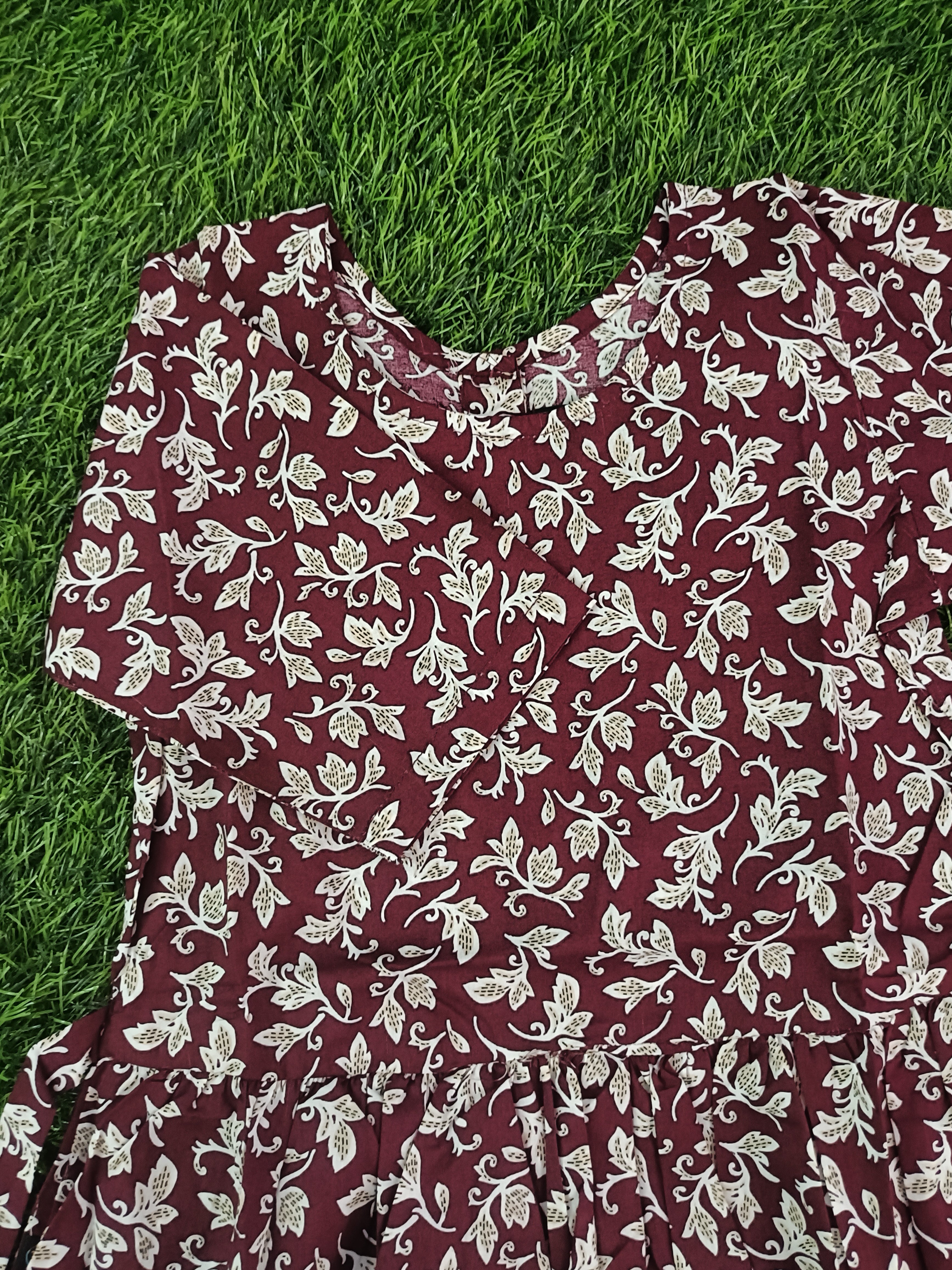 Teen Colours Maroon Leaf Print Dress for Girls | Casual Kids Wear