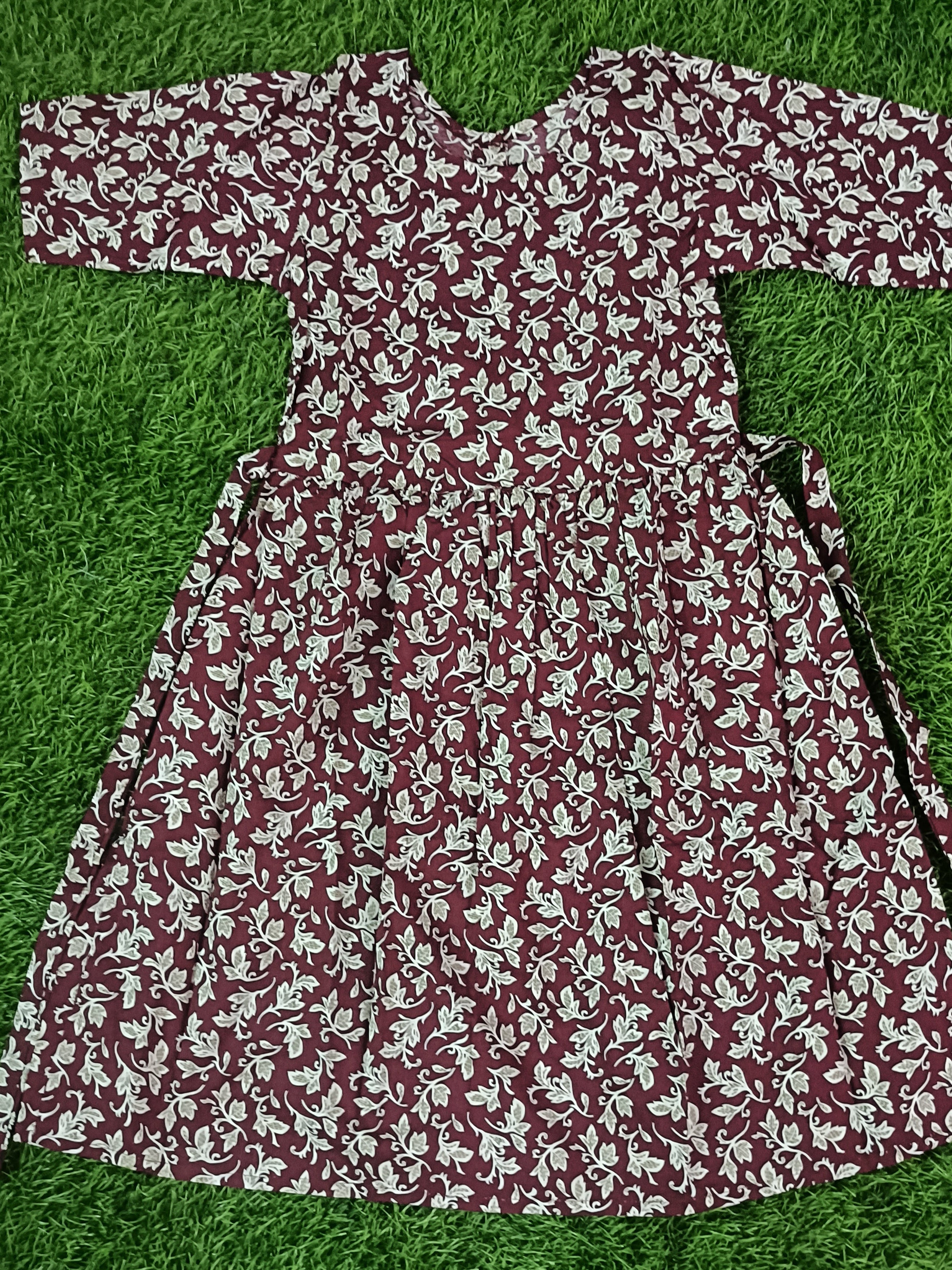 Teen Colours Maroon Leaf Print Dress for Girls | Casual Kids Wear
