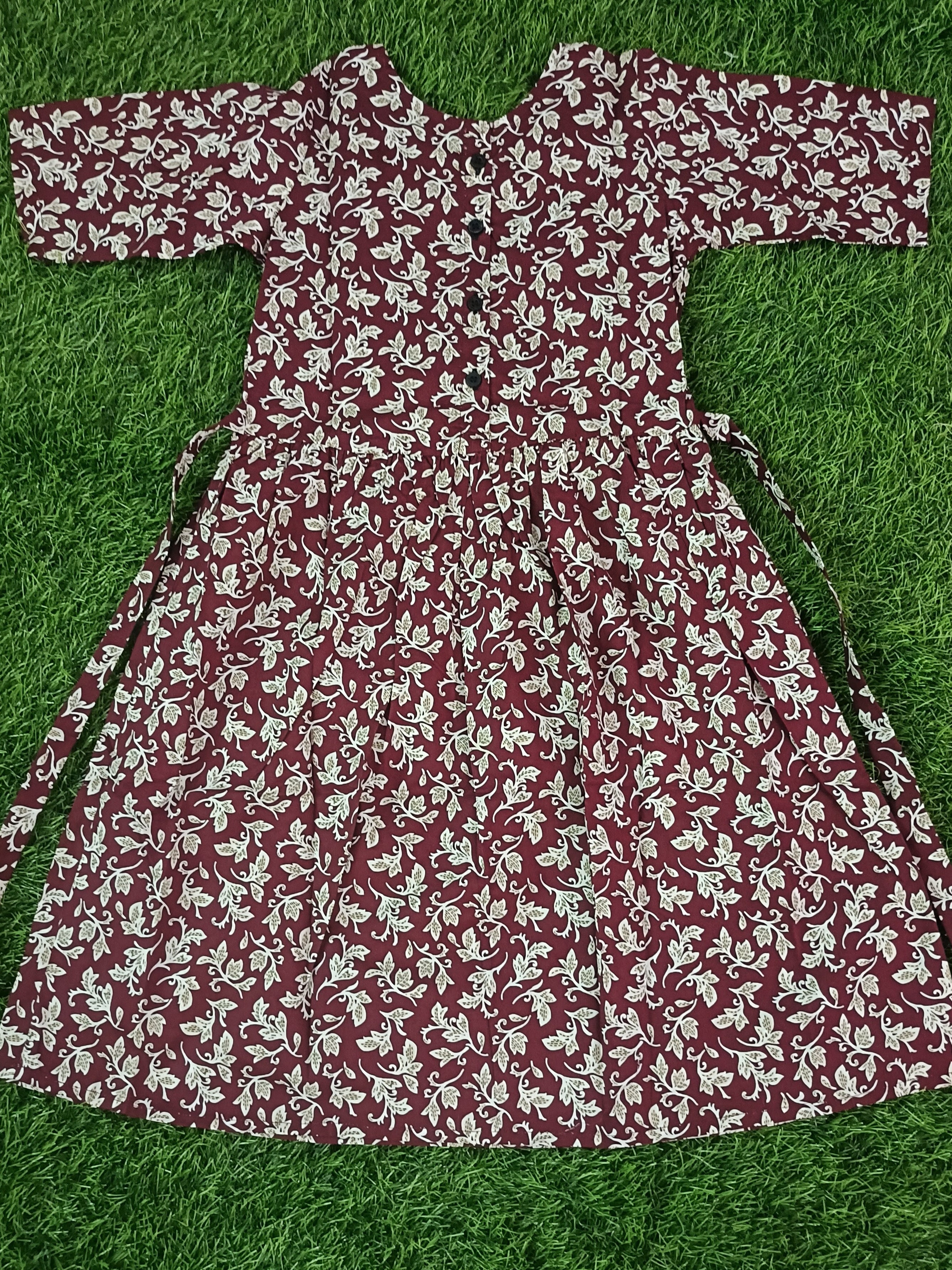 Teen Colours Maroon Leaf Print Dress for Girls | Casual Kids Wear