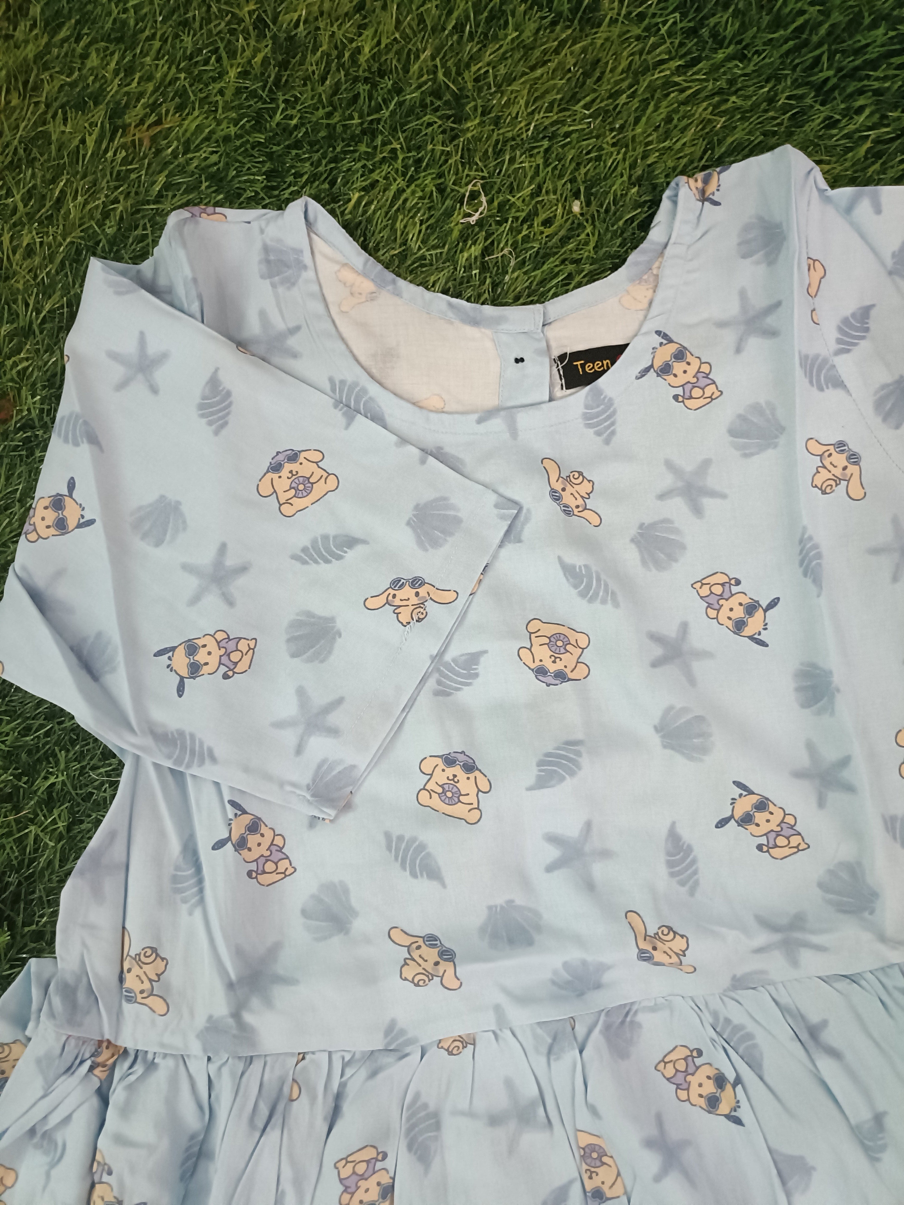 Teen Colours Light Blue Nautical Bear Print Reyon Dress