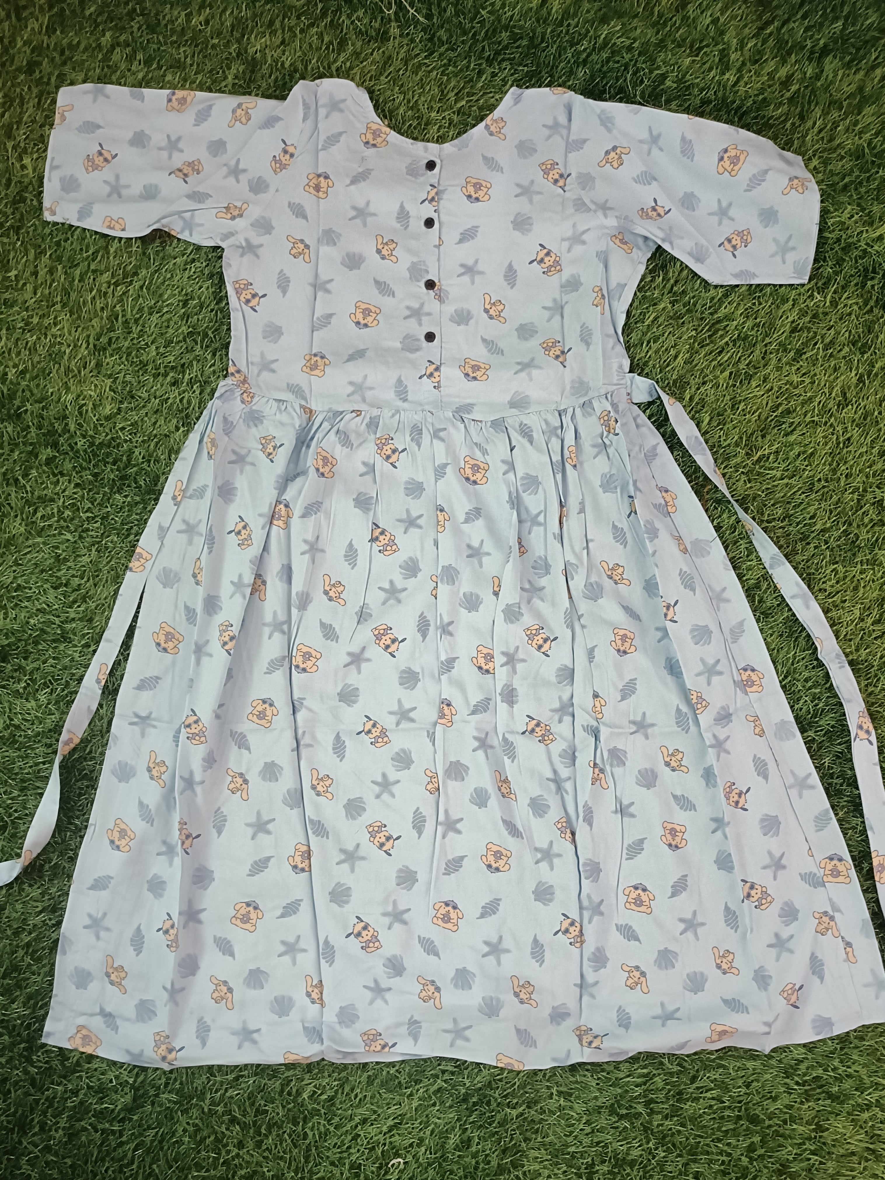 Teen Colours Light Blue Nautical Bear Print Reyon Dress