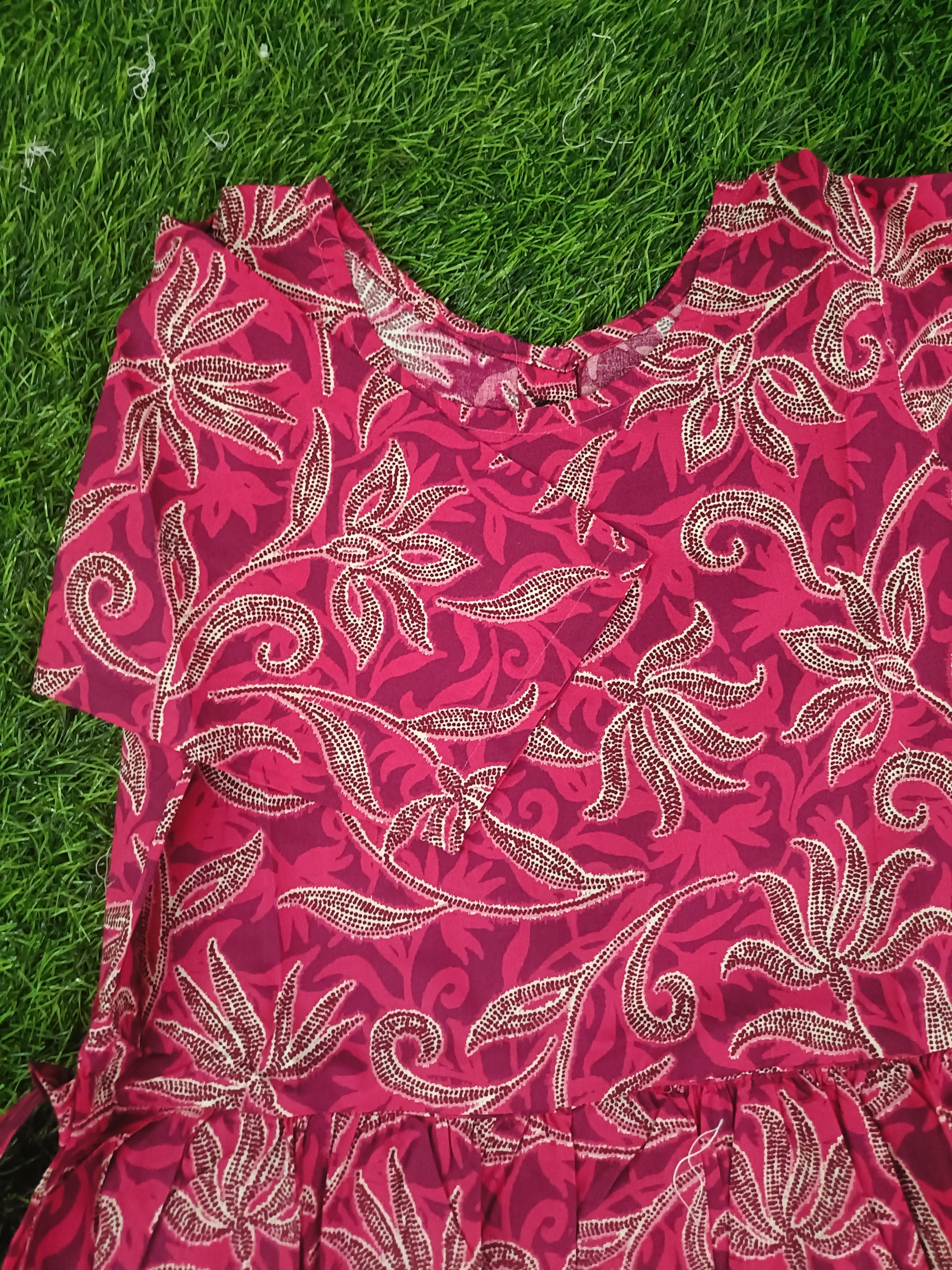 Girls' Pink Trailing Floral Gathered Frock with Back Tie