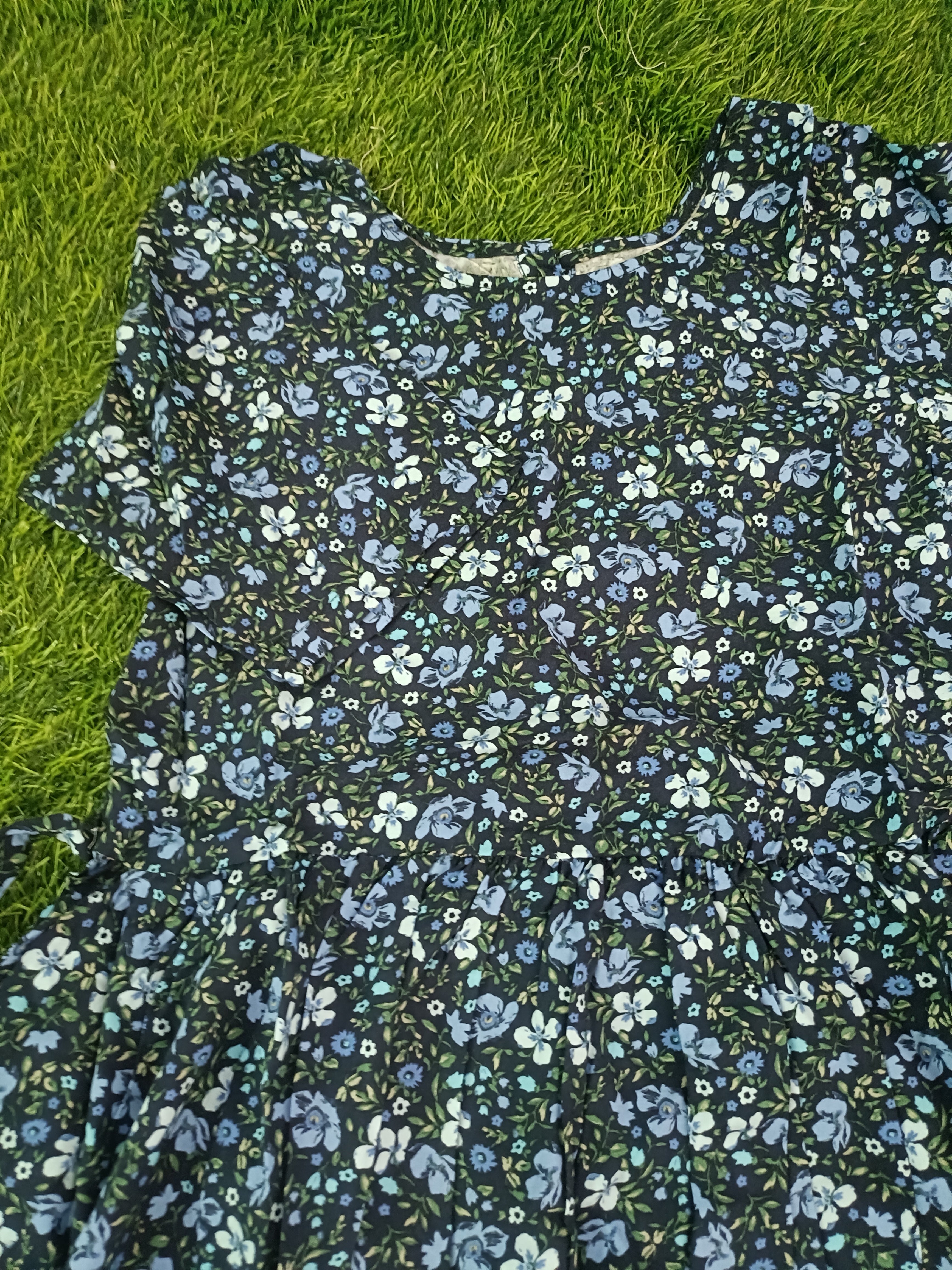 Teen Colours Navy Blue Ditsy Floral Reyon Dress for Girls