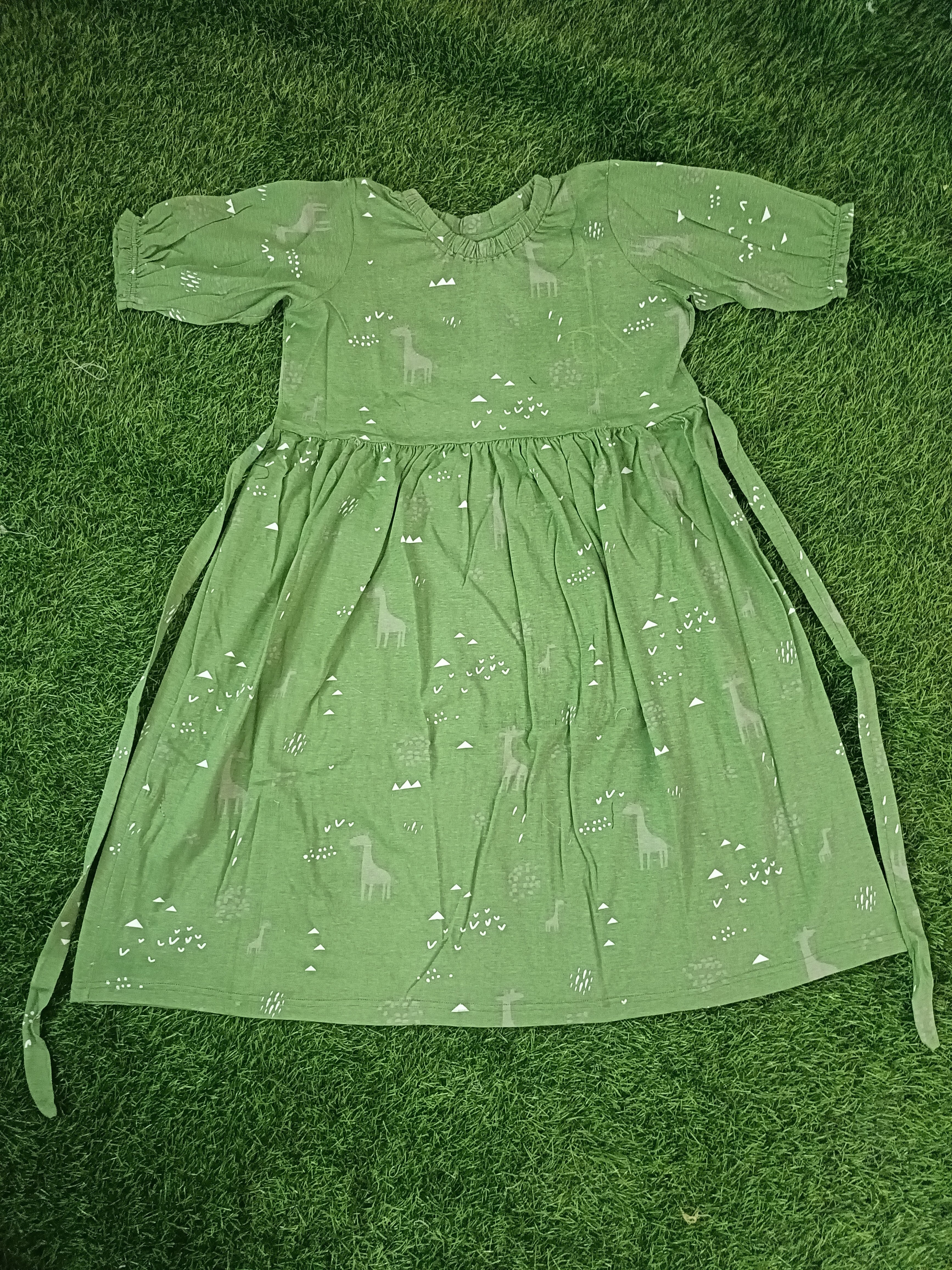 Playful Green "Giraffe Safari" Cotton Daily Frock (2-16 Years)