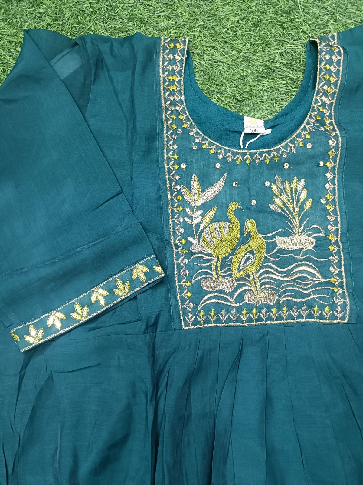 Elegant Teal Blue Embroidered 3-Piece Kurti Set with Detailed Yoke
