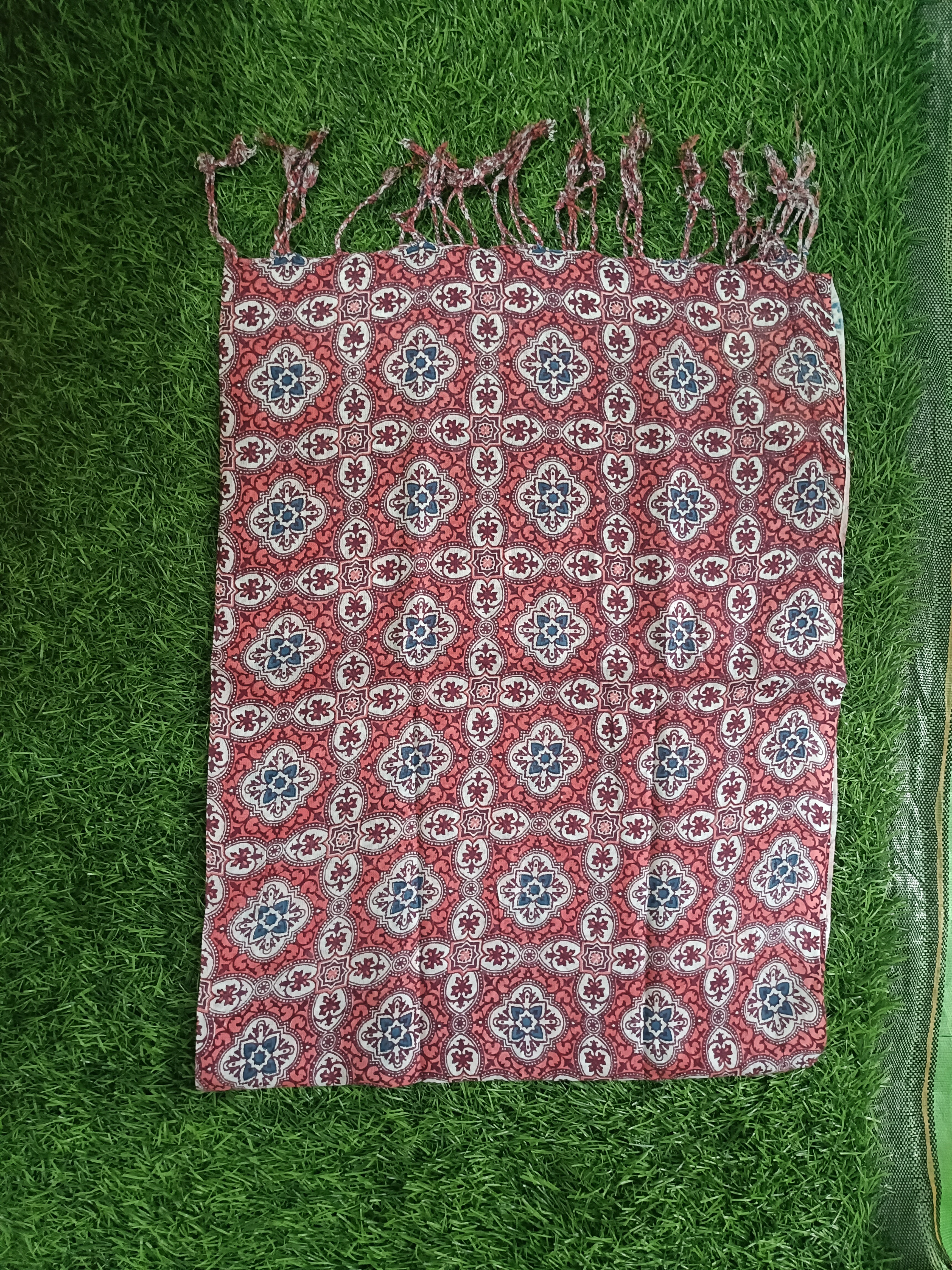 Classic Red, Maroon ,Blue Floral Printed Stole with Fringe Accents