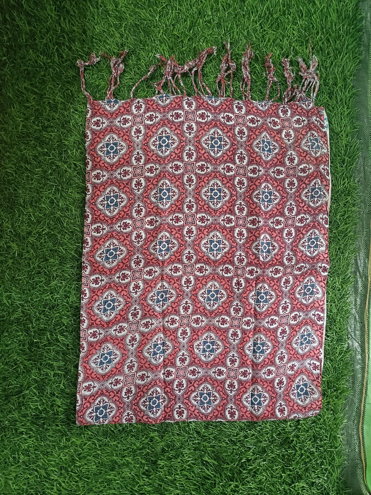 Classic Red, Maroon ,Blue Floral Printed Stole with Fringe Accents
