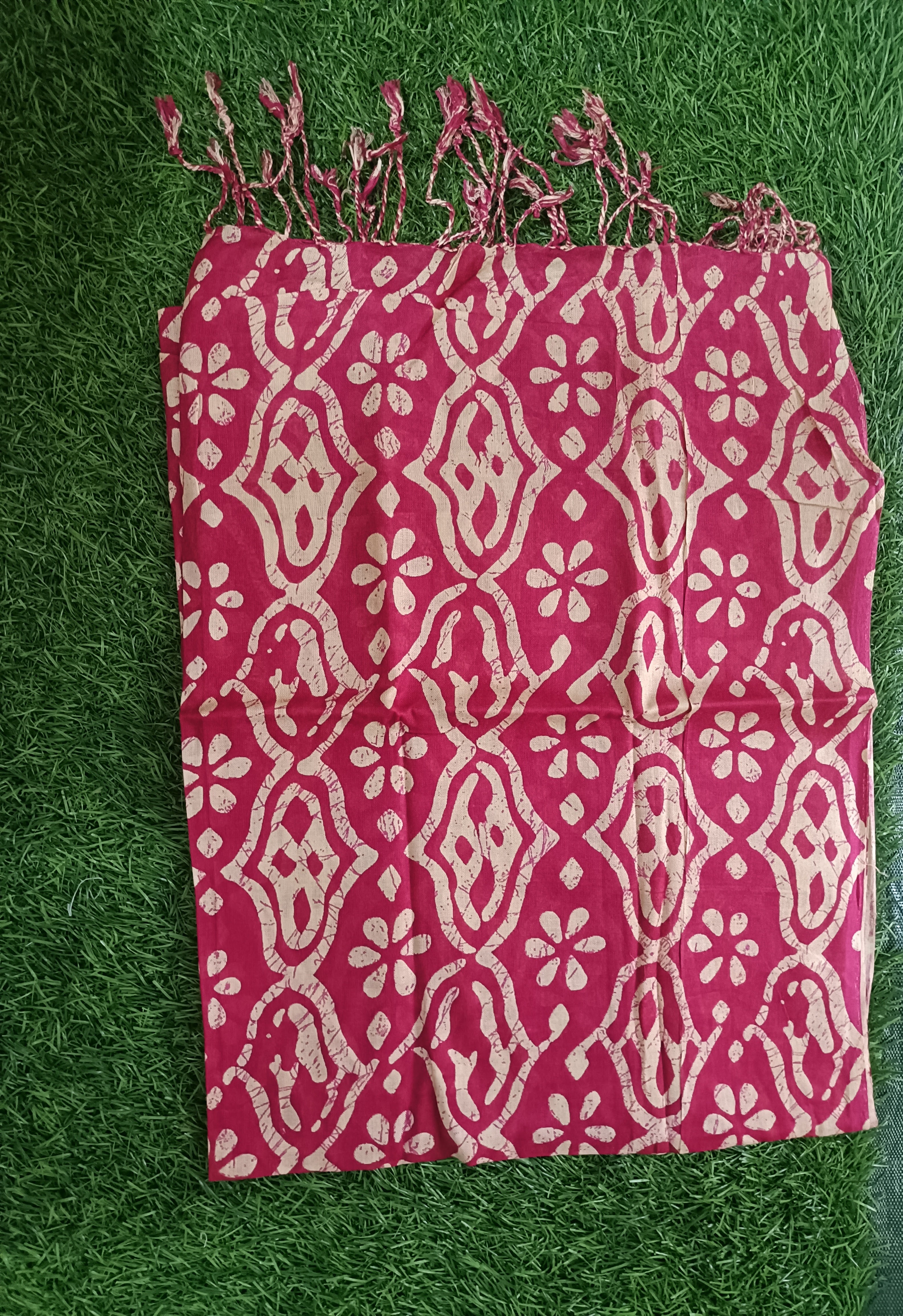 Classic Pink and Cream Floral Printed Stole with Fringe Accents