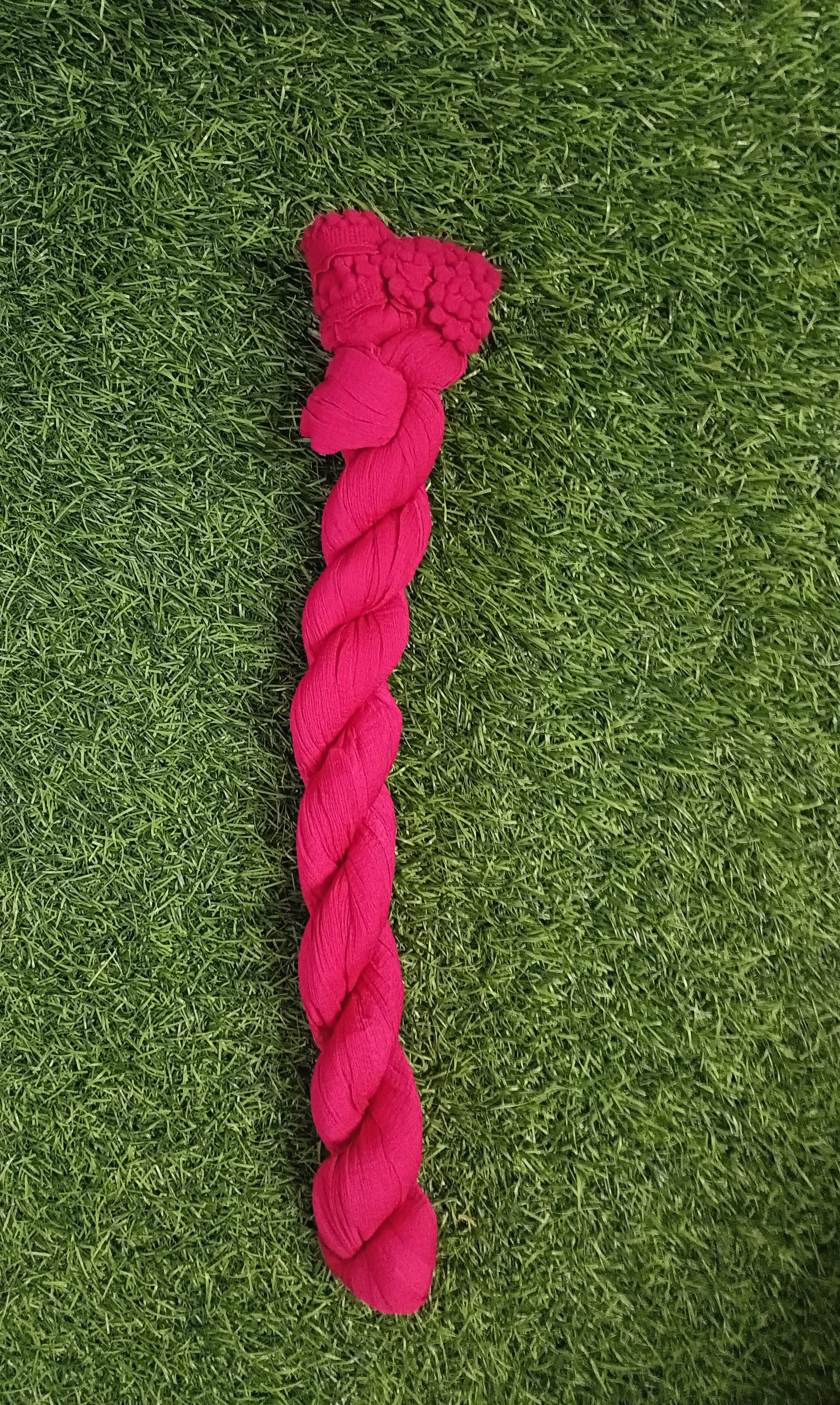 Vibrant Bright pink Crushed Cotton Chunni with Pom-Pom Accents
