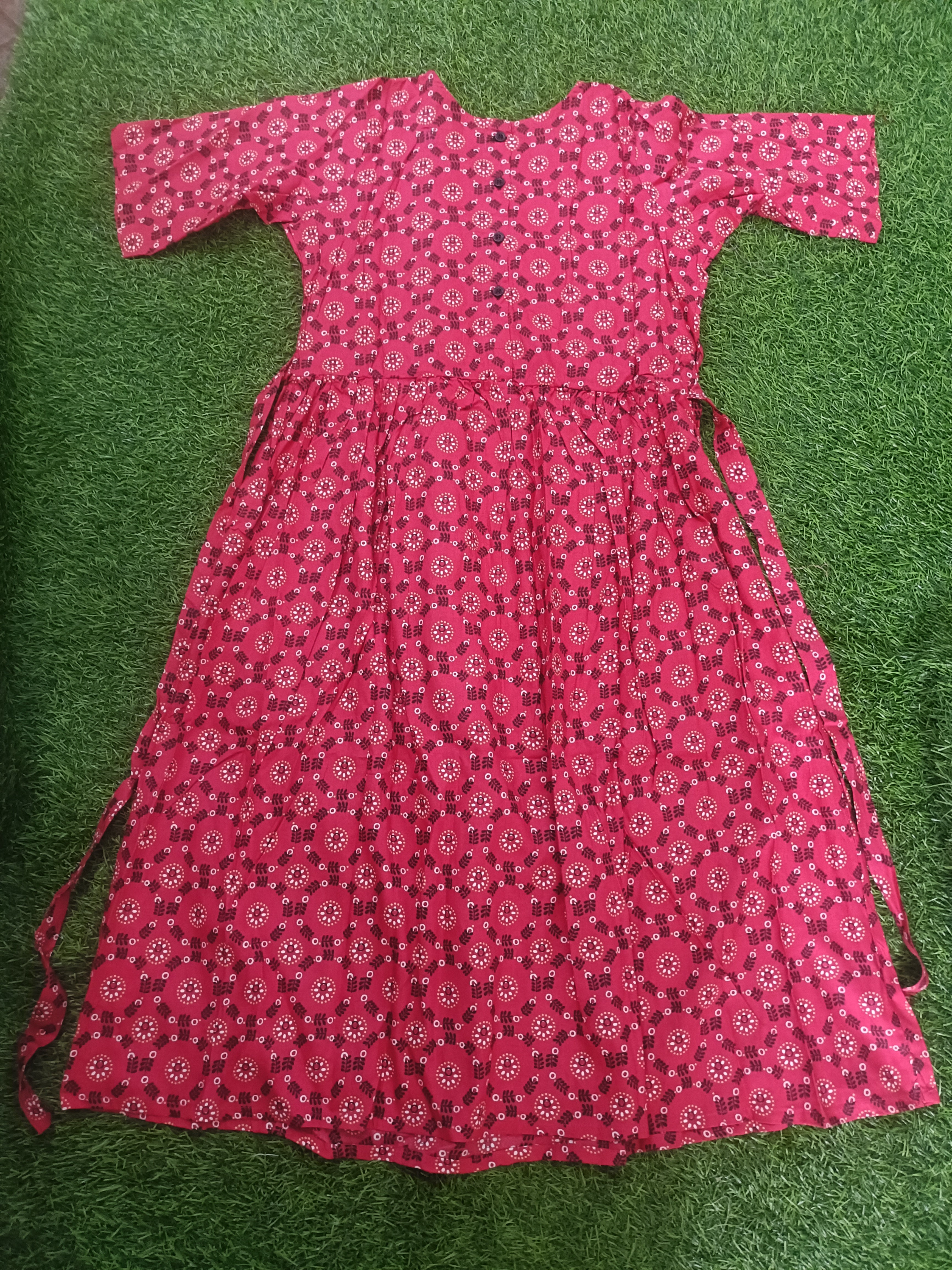 Teen Colours Red Geometric Floral Print ReyonDress