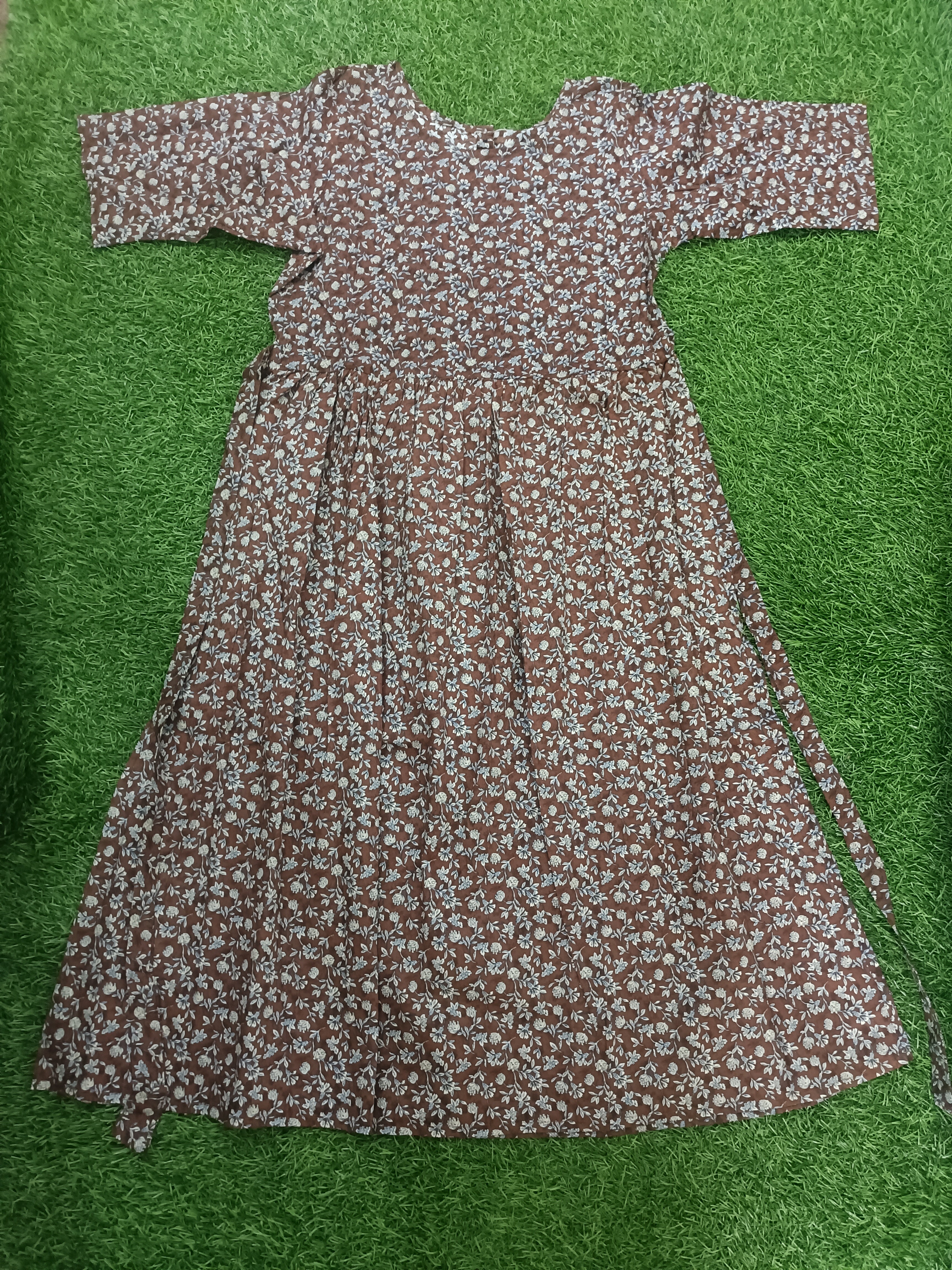 Premium Earthy Brown Ditsy Floral Kids Frock by Teen Colours
