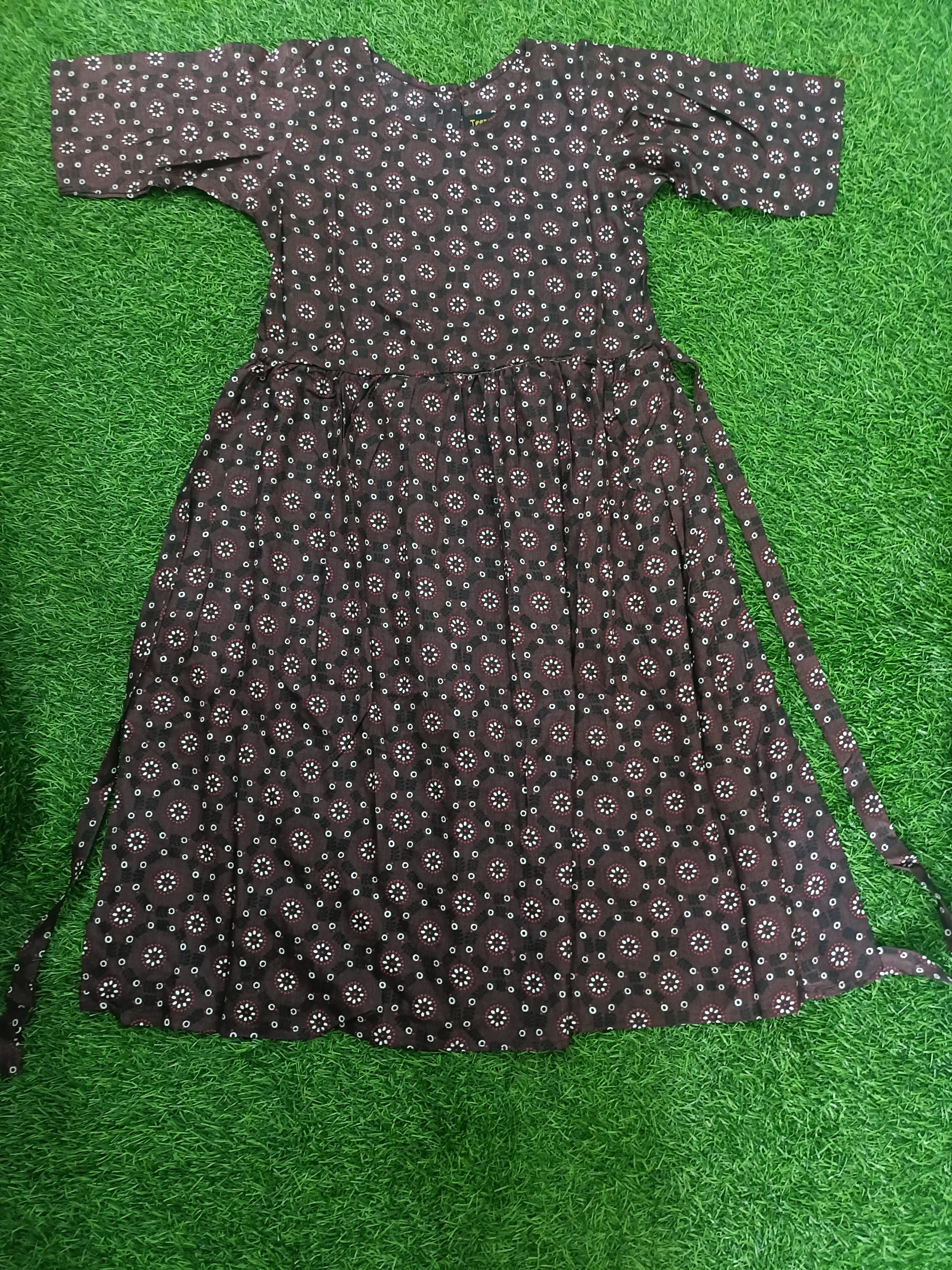 Teen Colours Dark Brown Geometric Print Reyon Dress